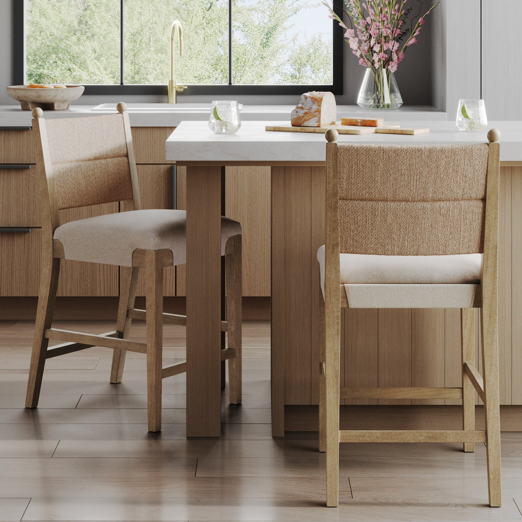 Seagrass & Wood Counter Height Bar Stool Light Brown