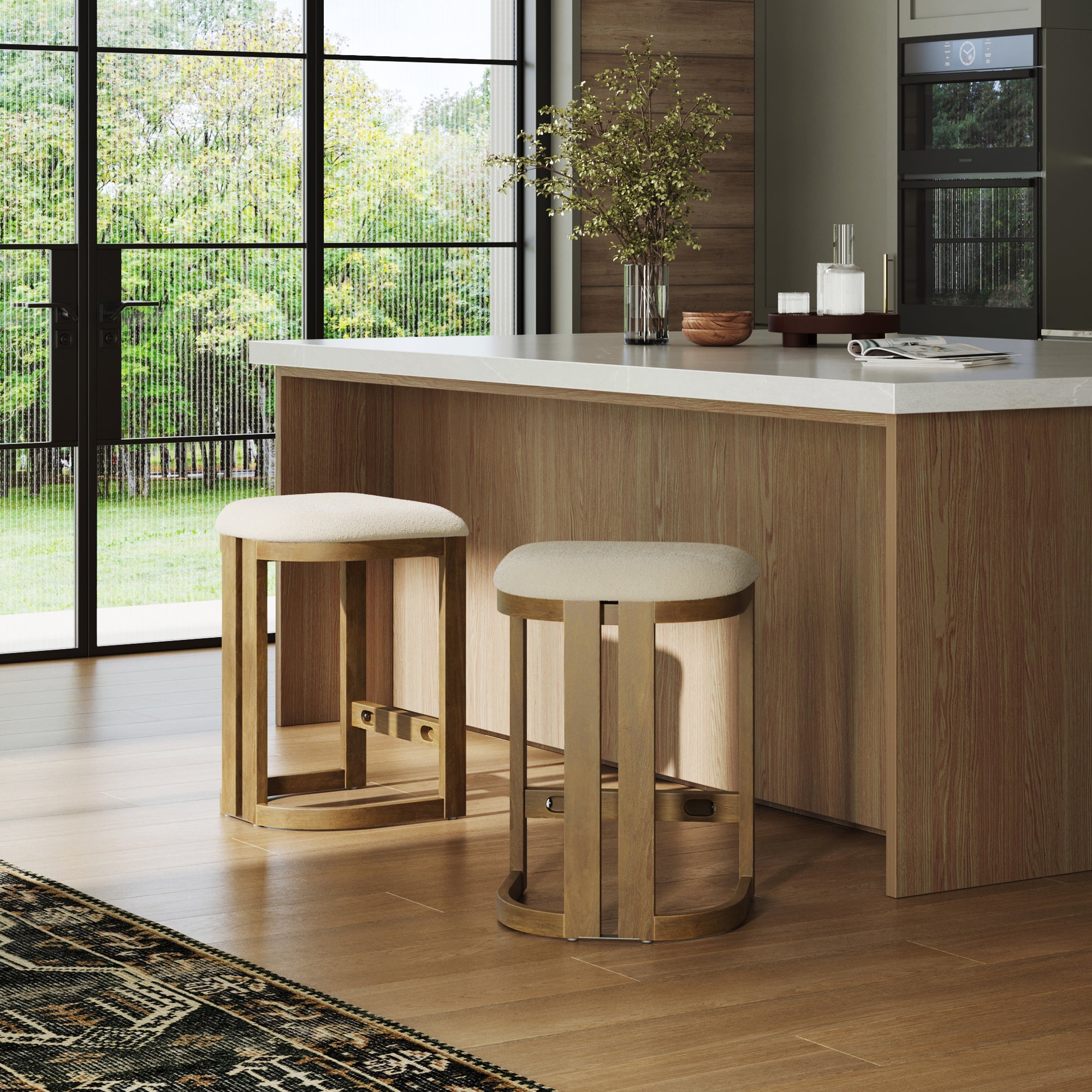 Barrel Wooden Backless Bar Stool Light Brown