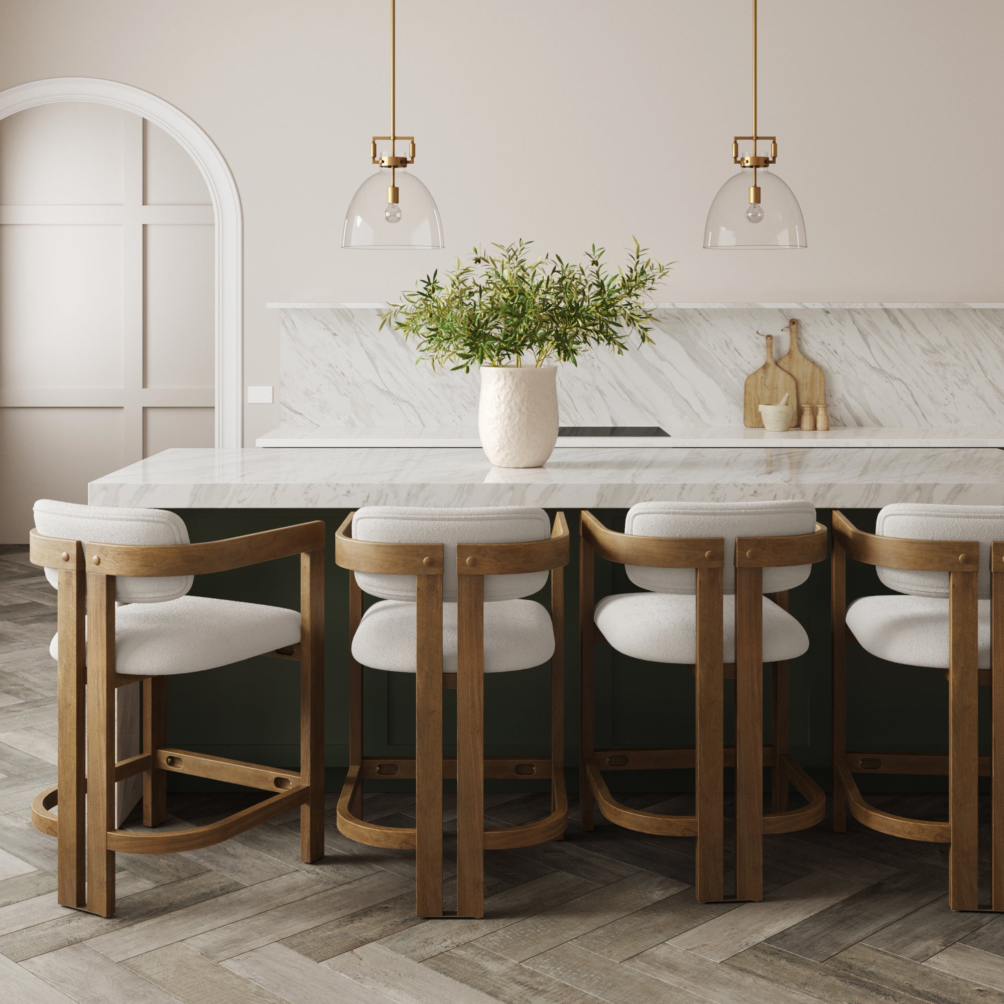 Barrel Bar Stool w/ Back and Arm Light Brown (Set of 4)