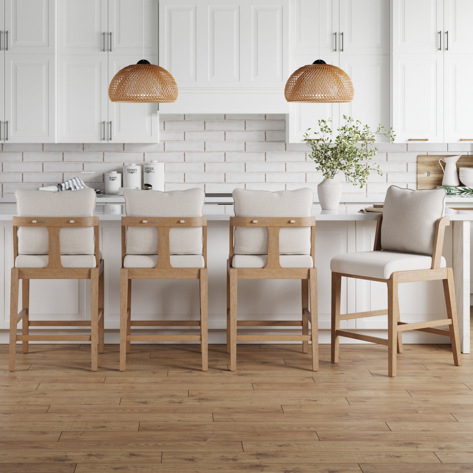 Scandinavian Bar Stool with Back Light Brown (Set of 4)