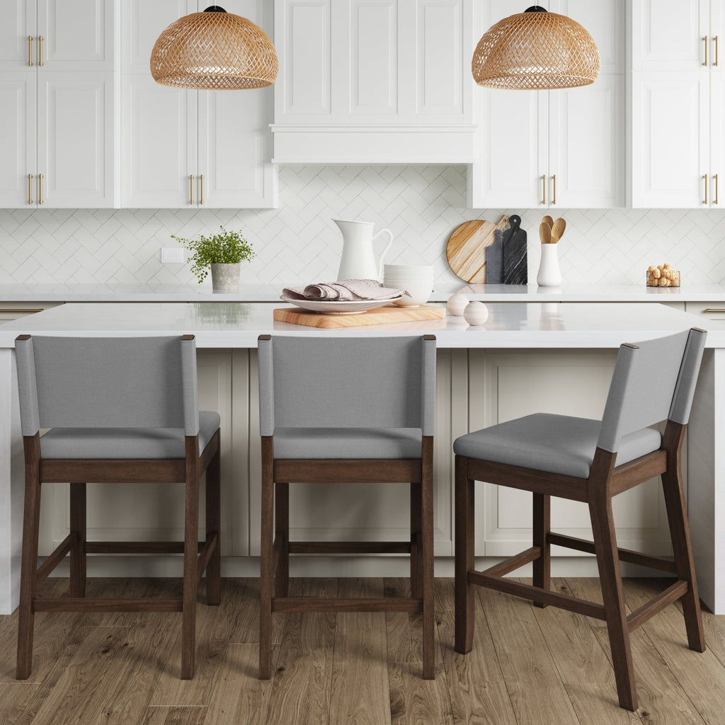 Wood Counter Height Bar Stools Dark Brown Gray (Set of 3)