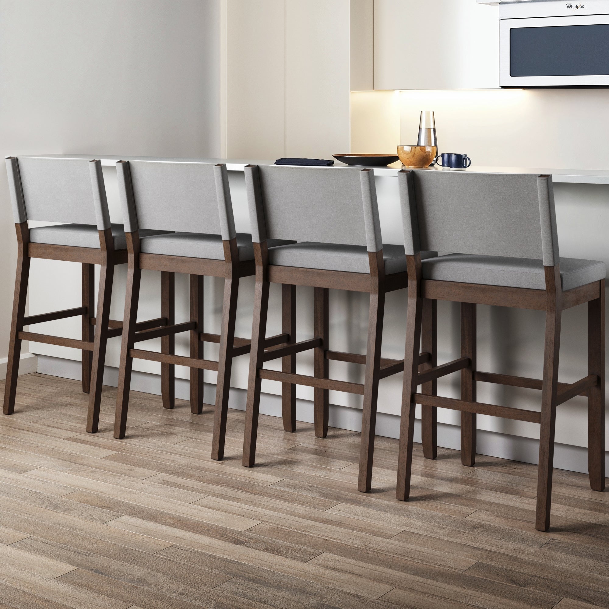 Wood Upholstered Sling Back Bar Stools Gray (Set of 4)