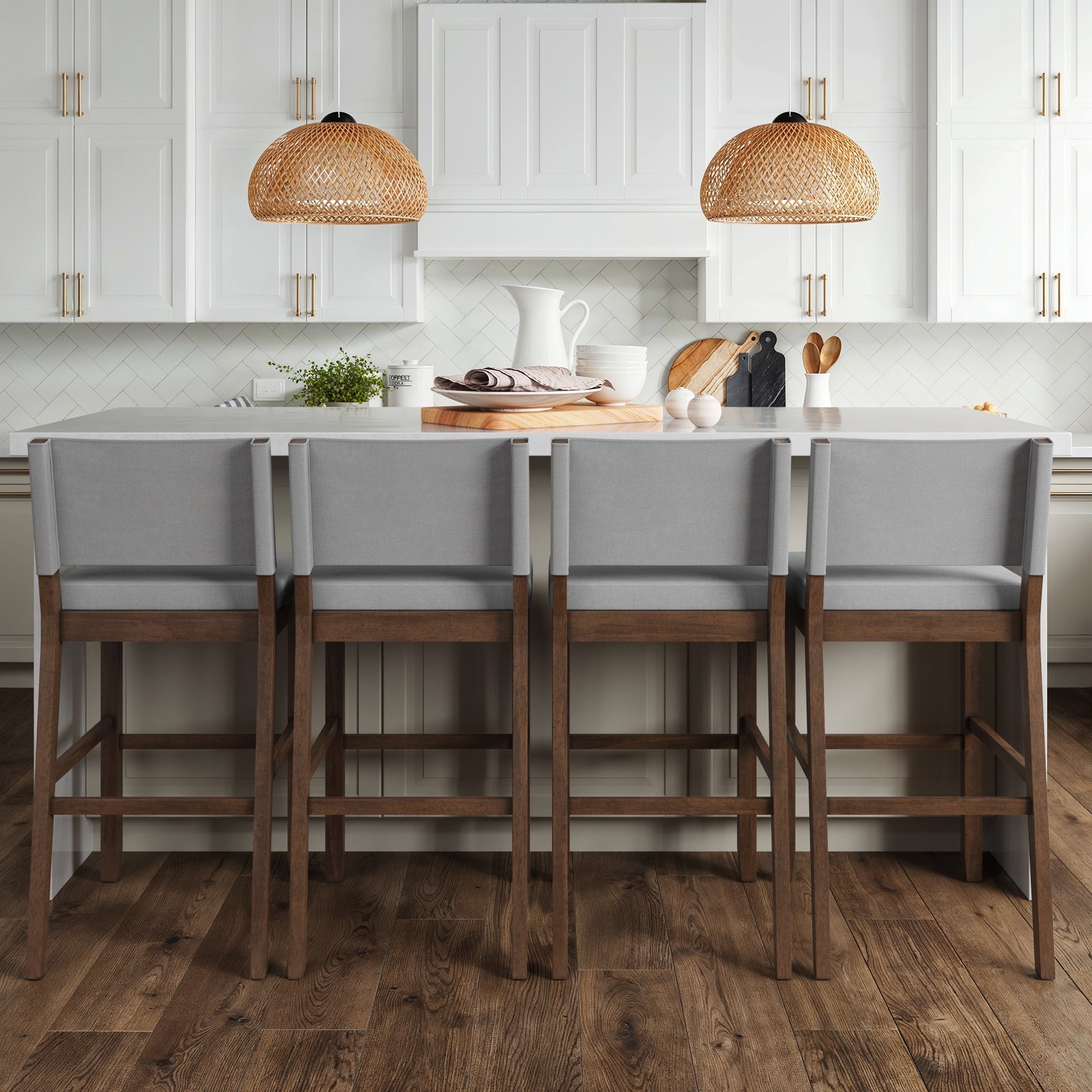 Wood Upholstered Sling Back Bar Stools Gray (Set of 4)