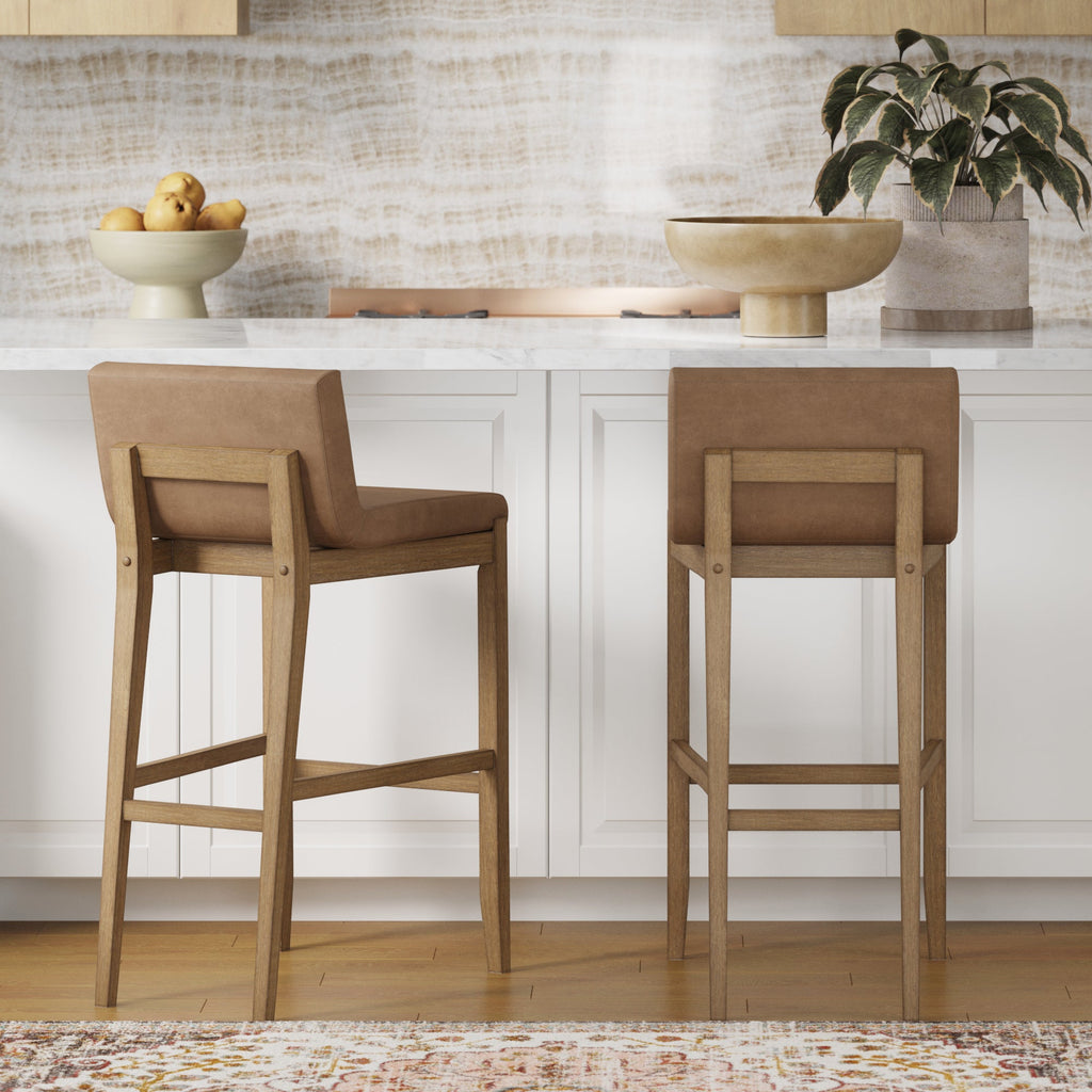 Exposed Wood Back Bar Stools Light Brown (Set of 2)