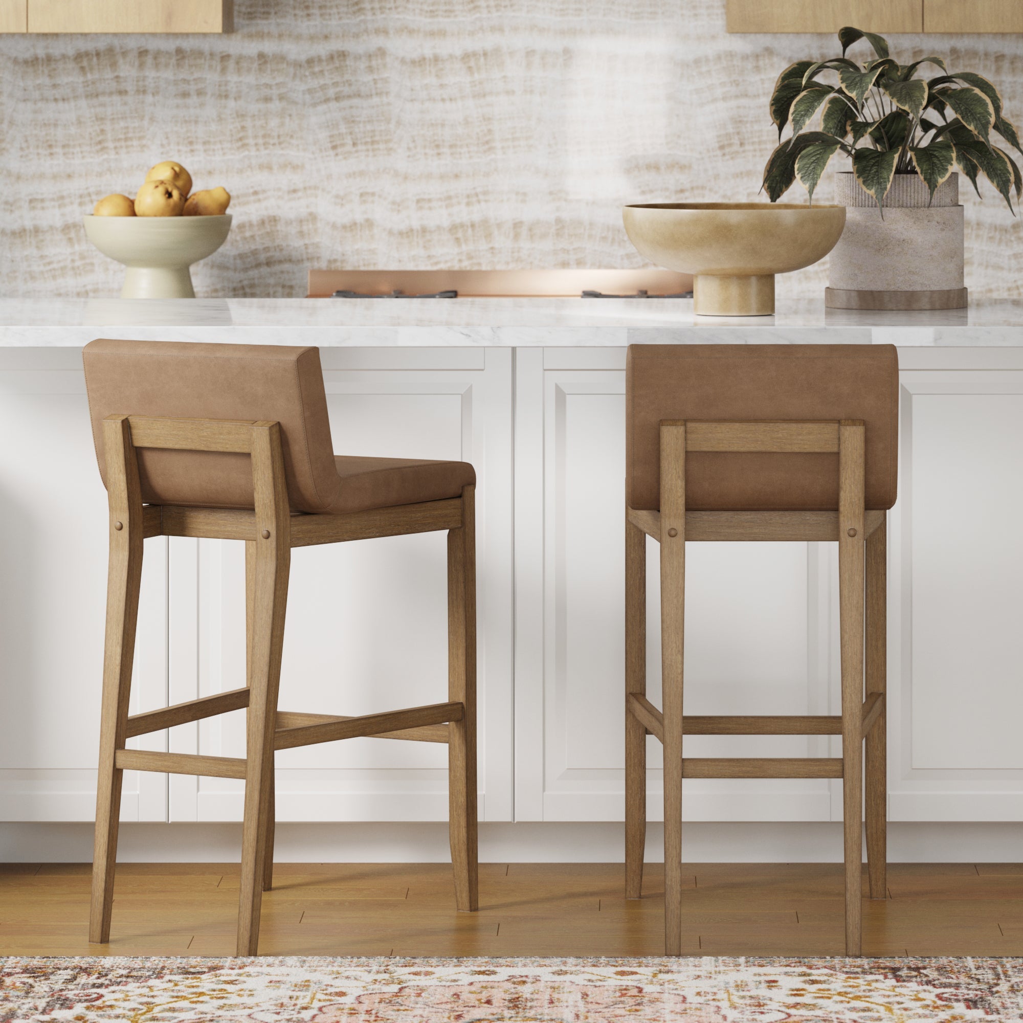 Exposed Wood Back Bar Stools Light Brown (Set of 2)