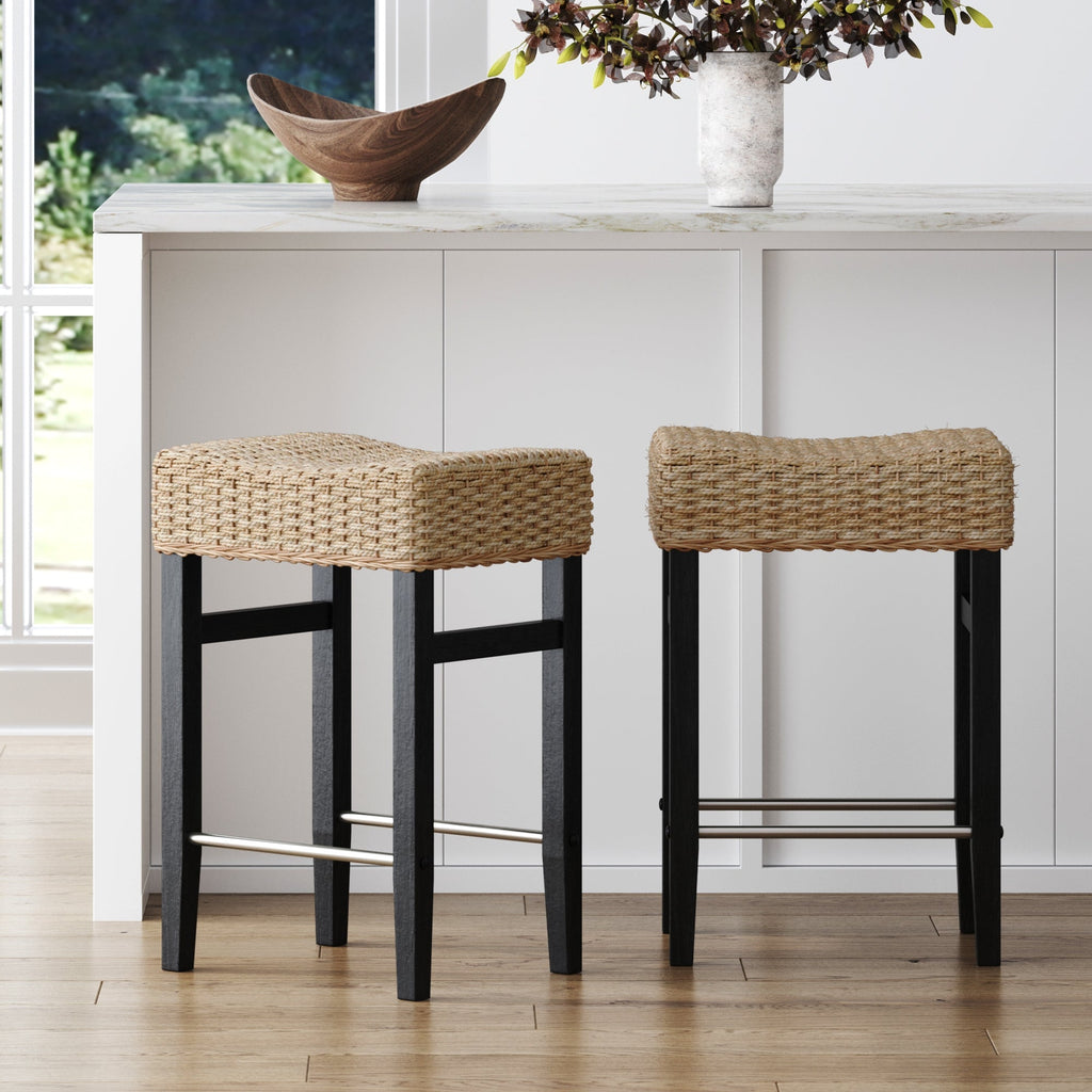 Seagrass Counter Height Bar Stools Black (Set of 2)