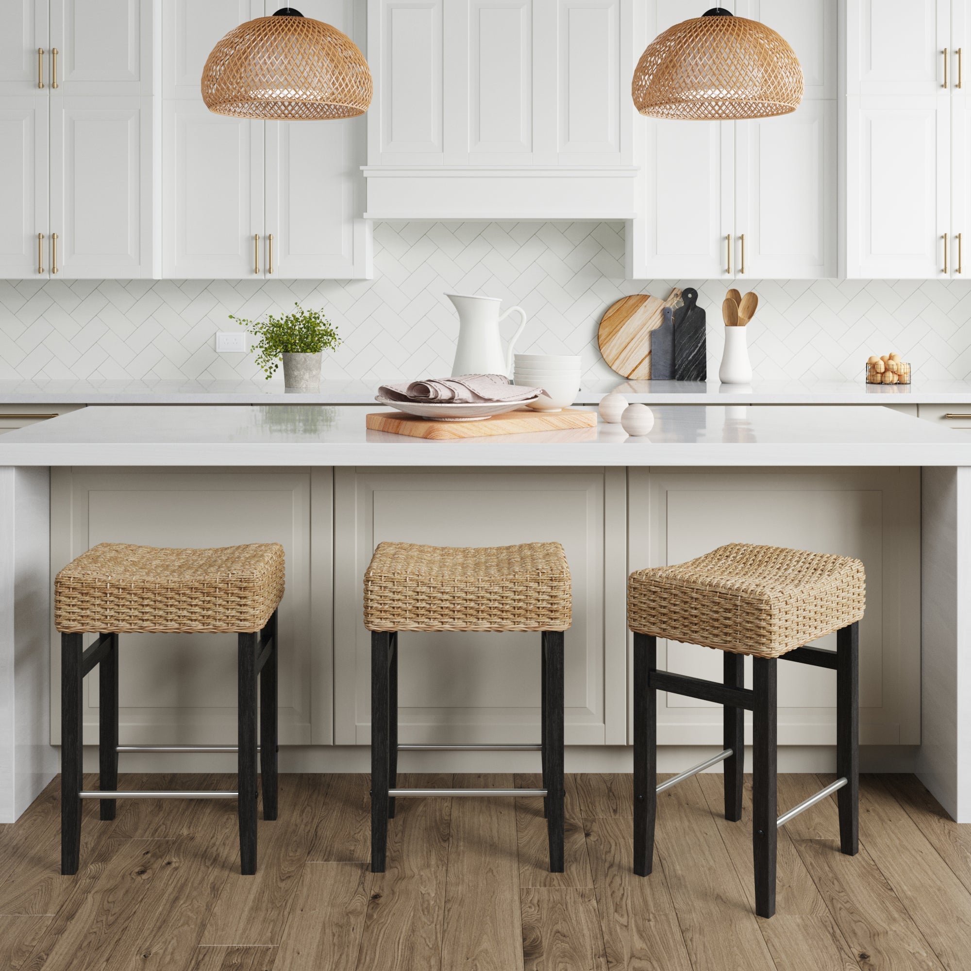 Seagrass Counter Height Bar Stools Black (Set of 3)