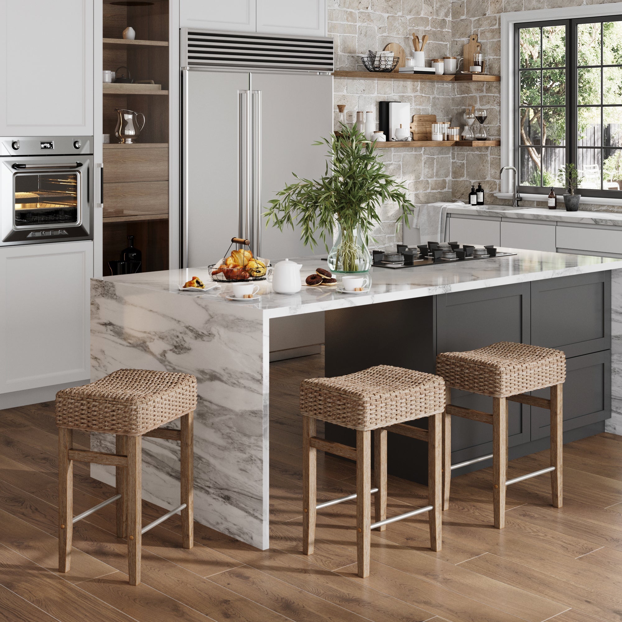 Seagrass Counter Height Bar Stools Brown (Set of 3)