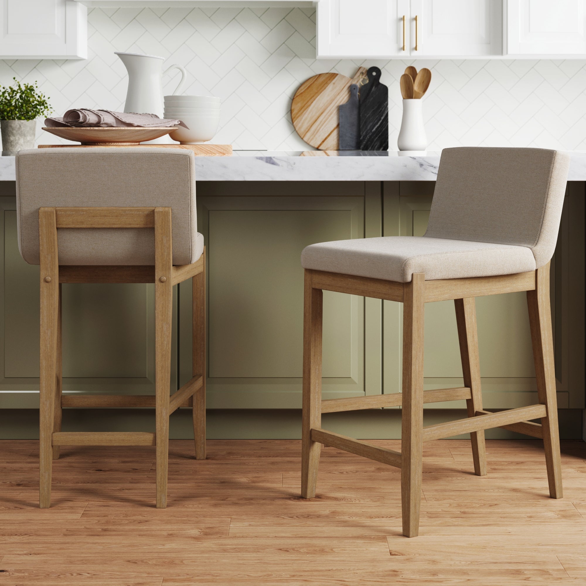 Wood Counter Height Bar Stools Light Brown (Set of 2)