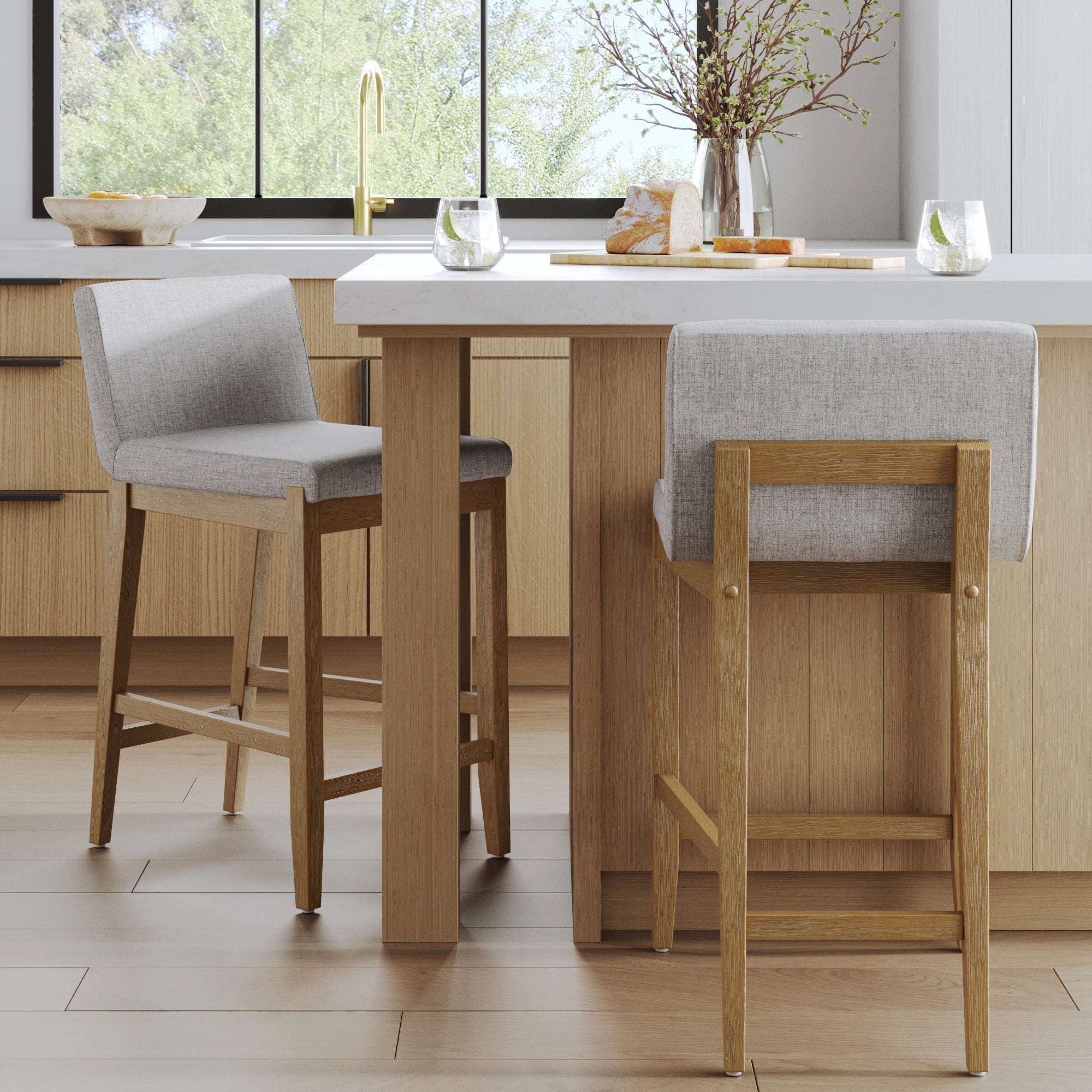 Upholstered Counter Height Bar Stool w/ Back Gray (Set of 2)