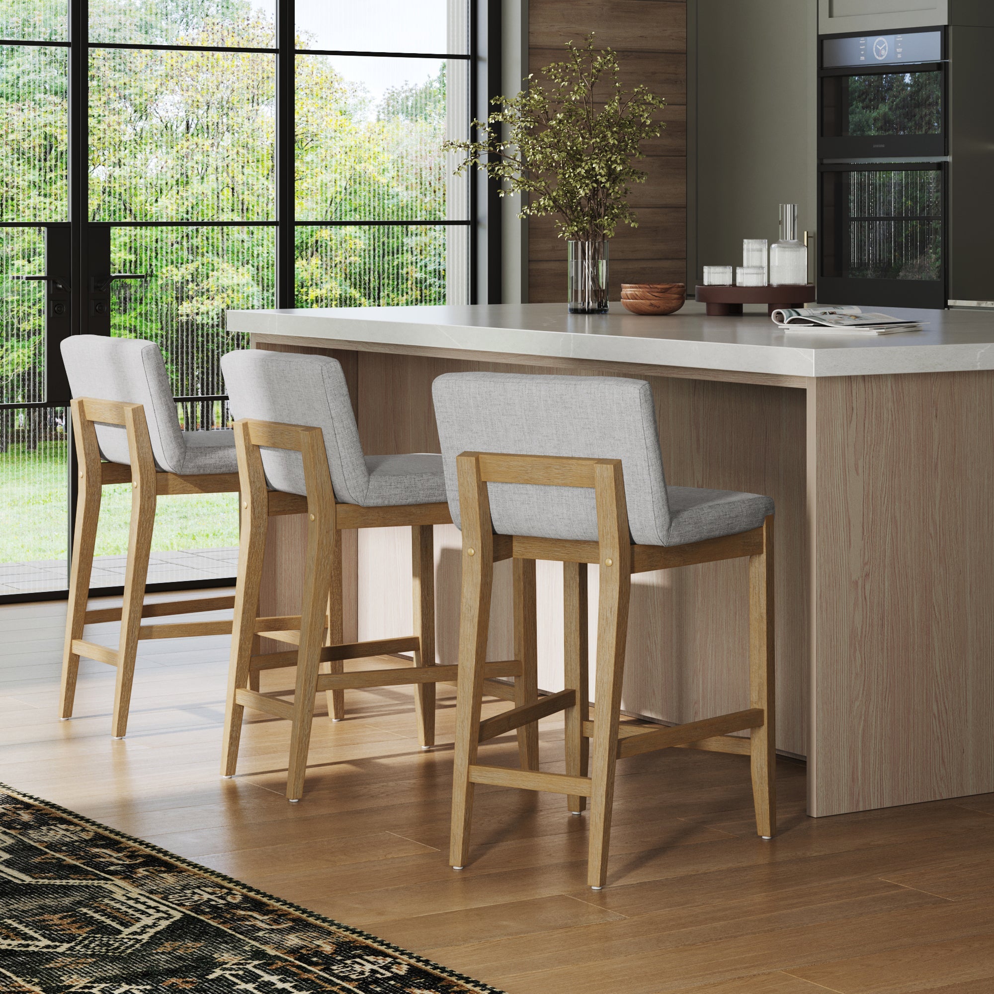 Upholstered Counter Height Bar Stool w/ Back Gray (Set of 3)