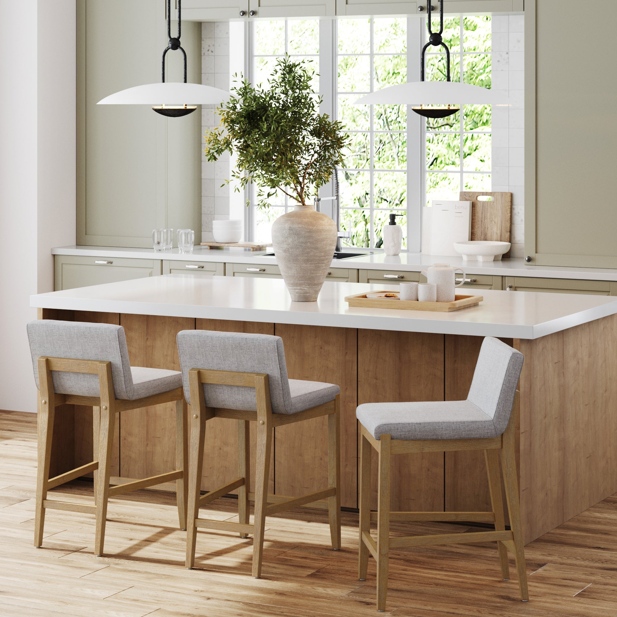 Upholstered Counter Height Bar Stool w/ Back Gray (Set of 3)