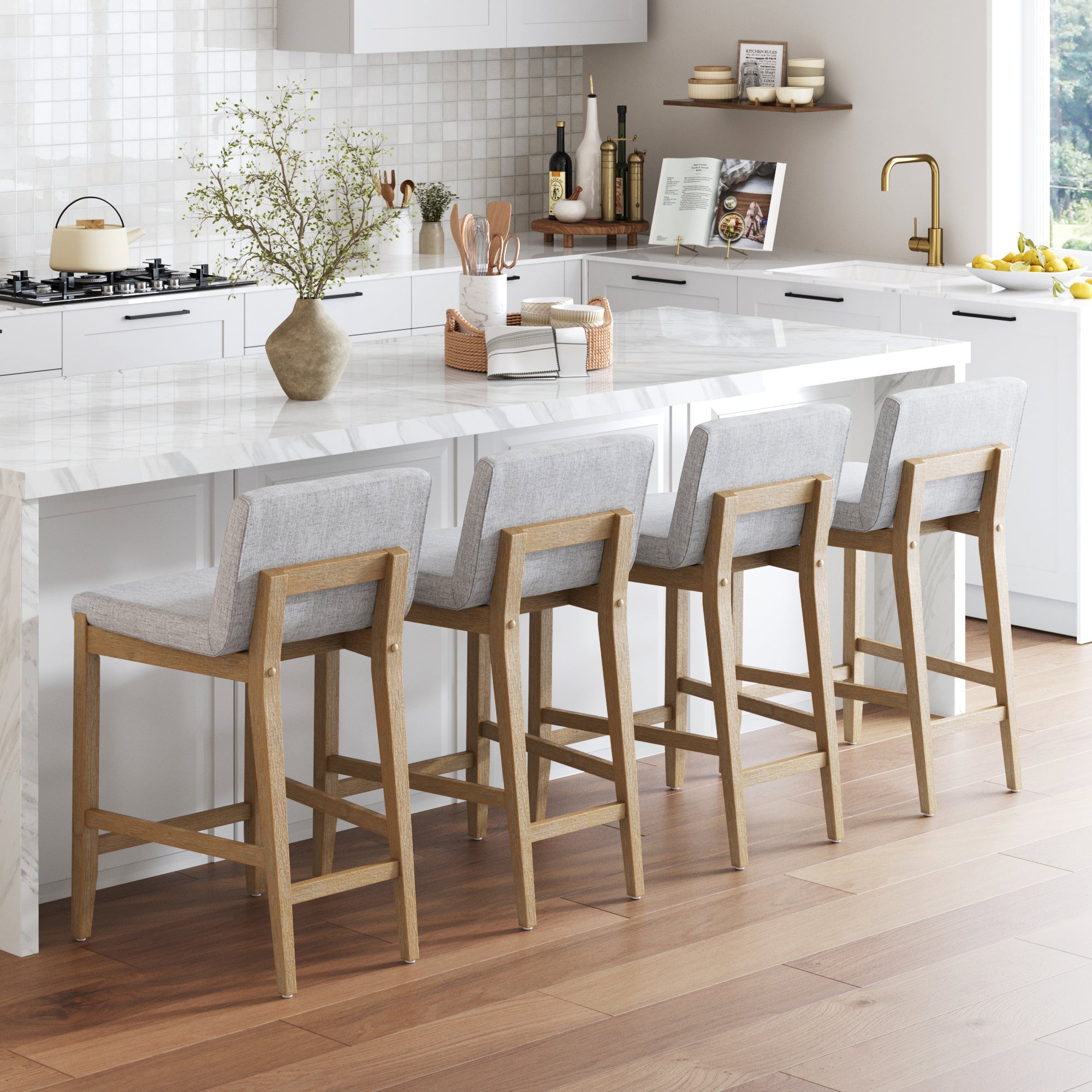 Upholstered Counter Height Bar Stool w/ Back Gray (Set of 4)