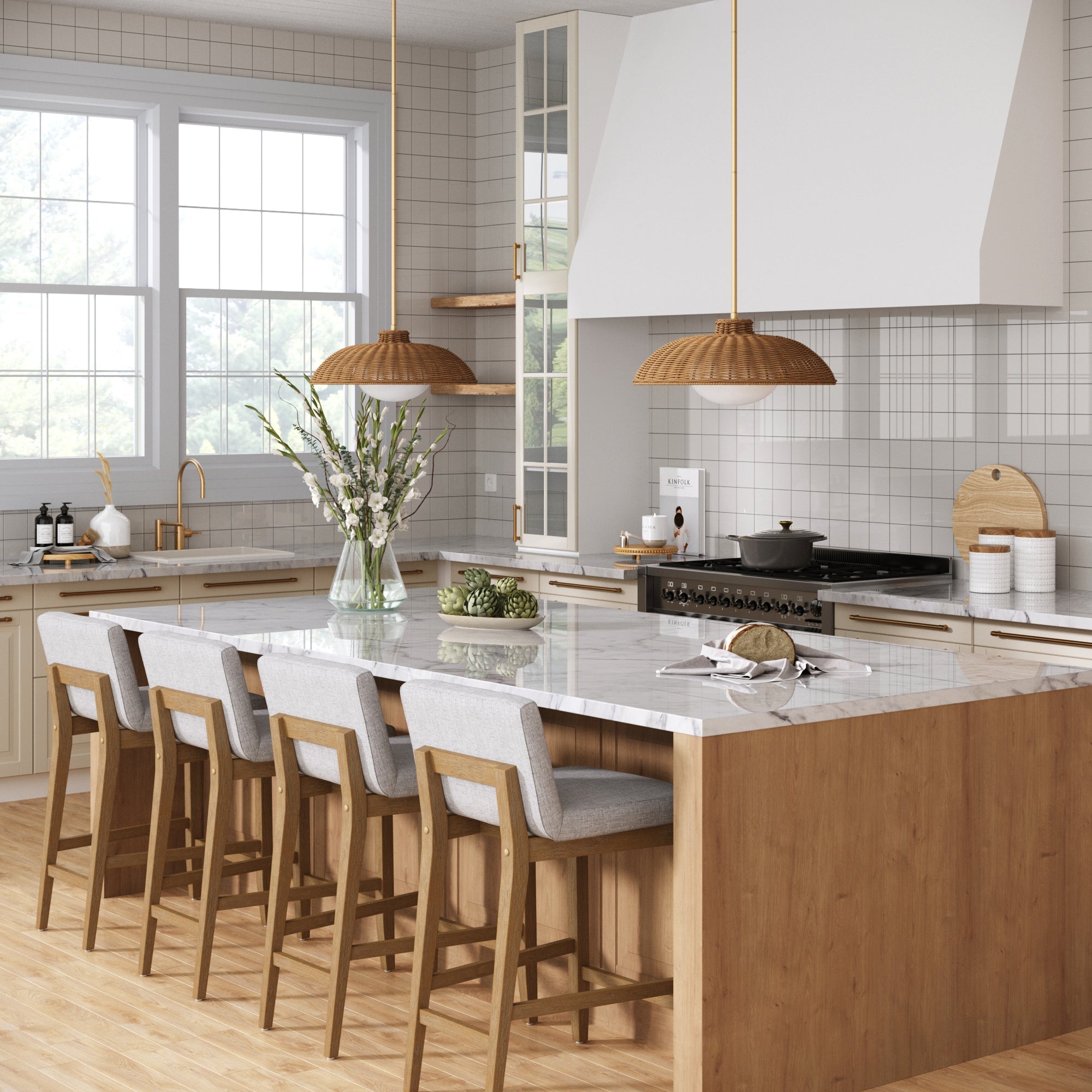 Upholstered Counter Height Bar Stool w/ Back Gray (Set of 4)