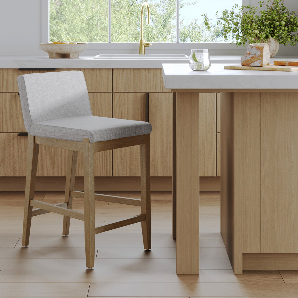 Modern Upholstered Counter Height Bar Stool w/ Back Gray