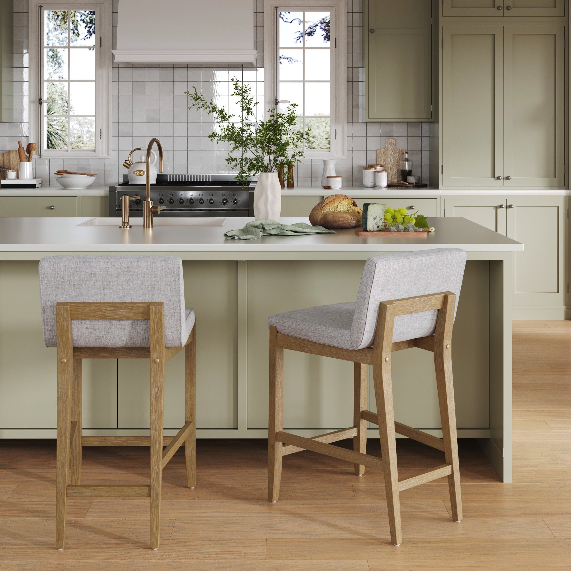 Modern Upholstered Counter Height Bar Stool w/ Back Gray