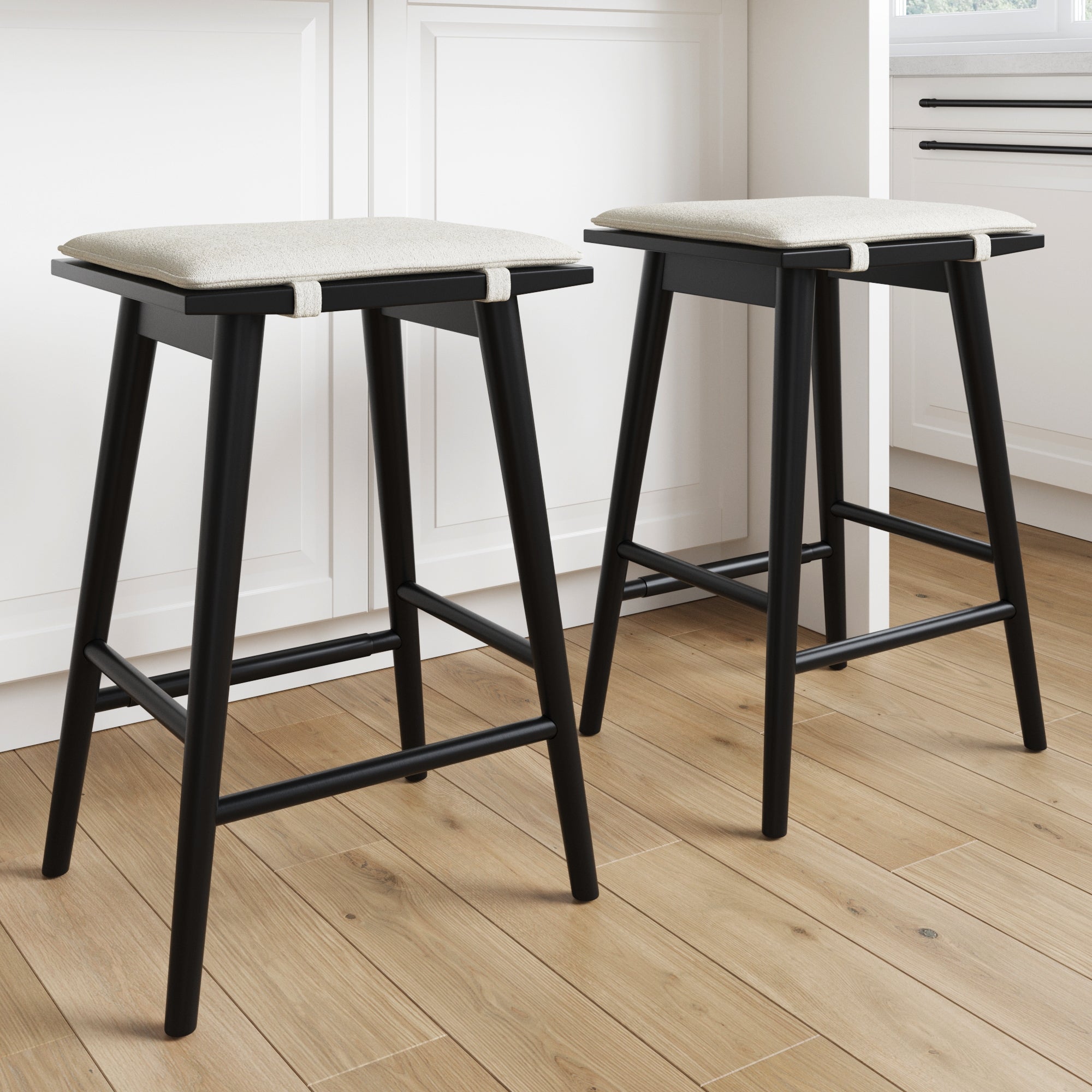 Boucle Counter Height Bar Stools Black (Set of 2)