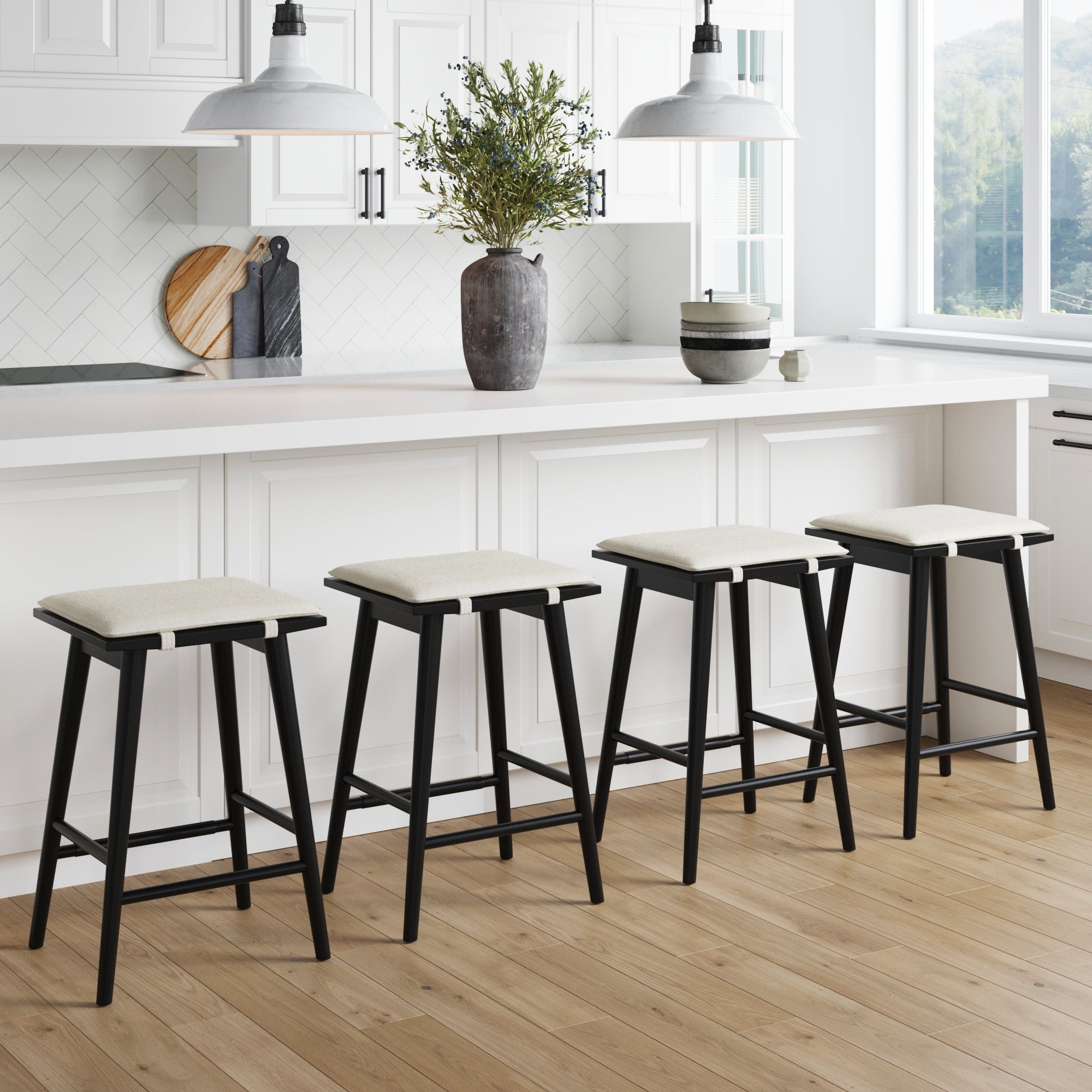 Boucle Counter Height Bar Stools Black (Set of 4)
