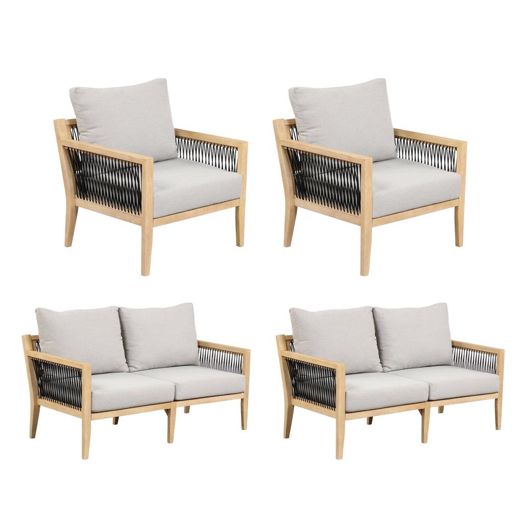 Outdoor 4 Piece Wood Patio Set Acacia Chairs
