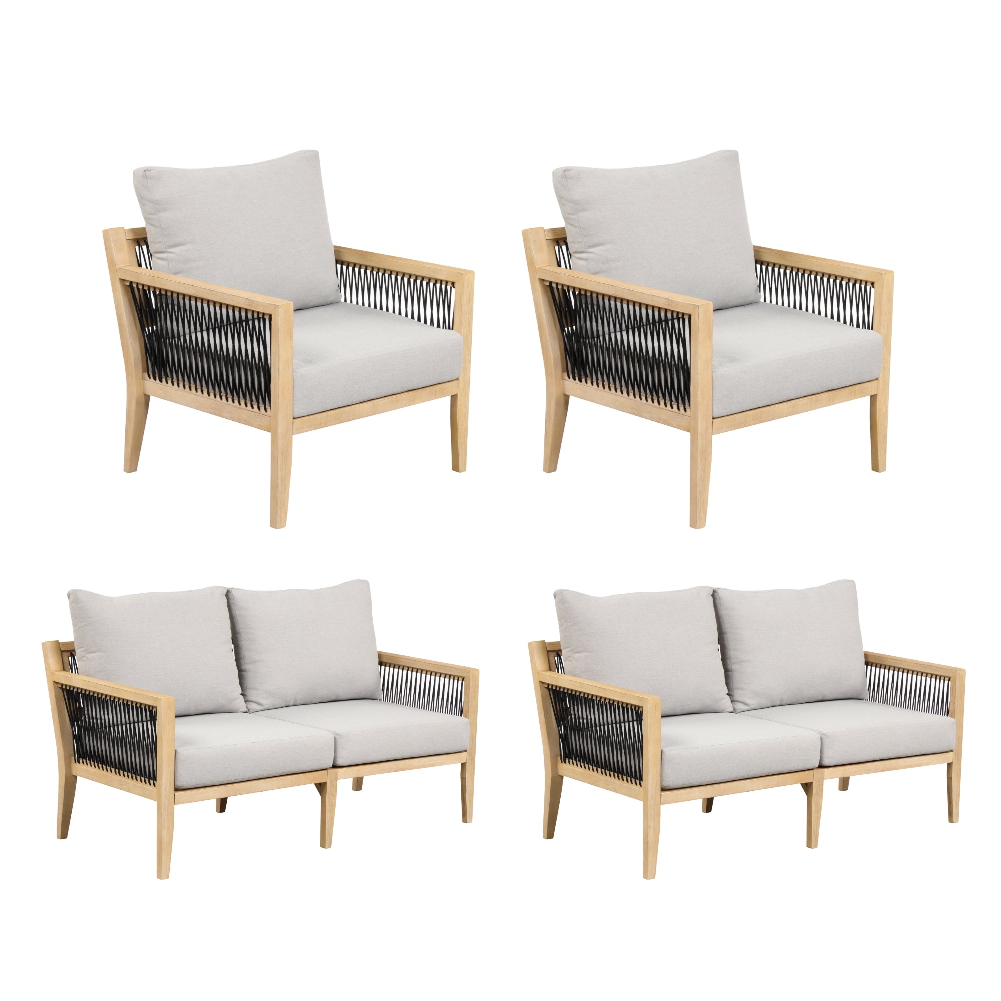 Outdoor 4 Piece Wood Patio Set Acacia Chairs