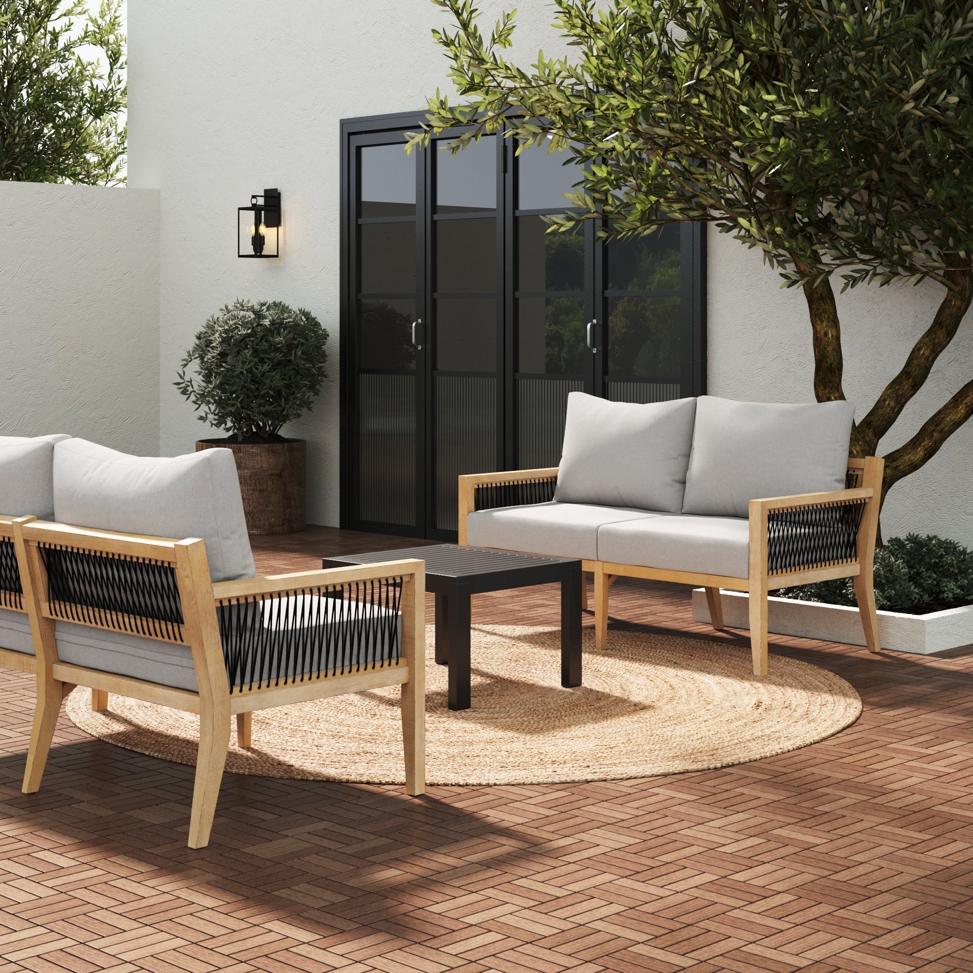Outdoor Patio Wood Loveseats Gray Acacia (Set of 2)