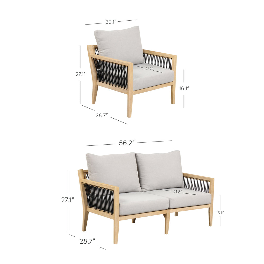 Outdoor 4 Piece Wood Patio Set Acacia Chairs