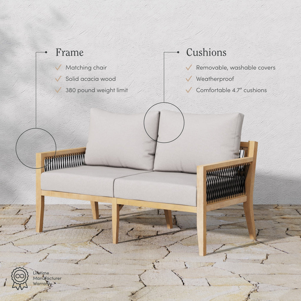 Outdoor Solid Wood Patio Loveseat Gray Acacia