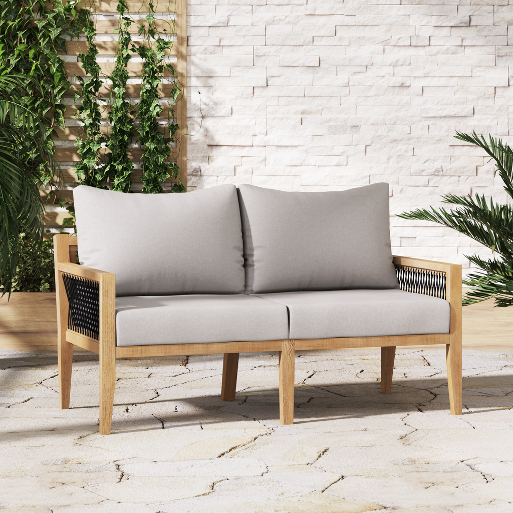 Outdoor Solid Wood Patio Loveseat Gray Acacia