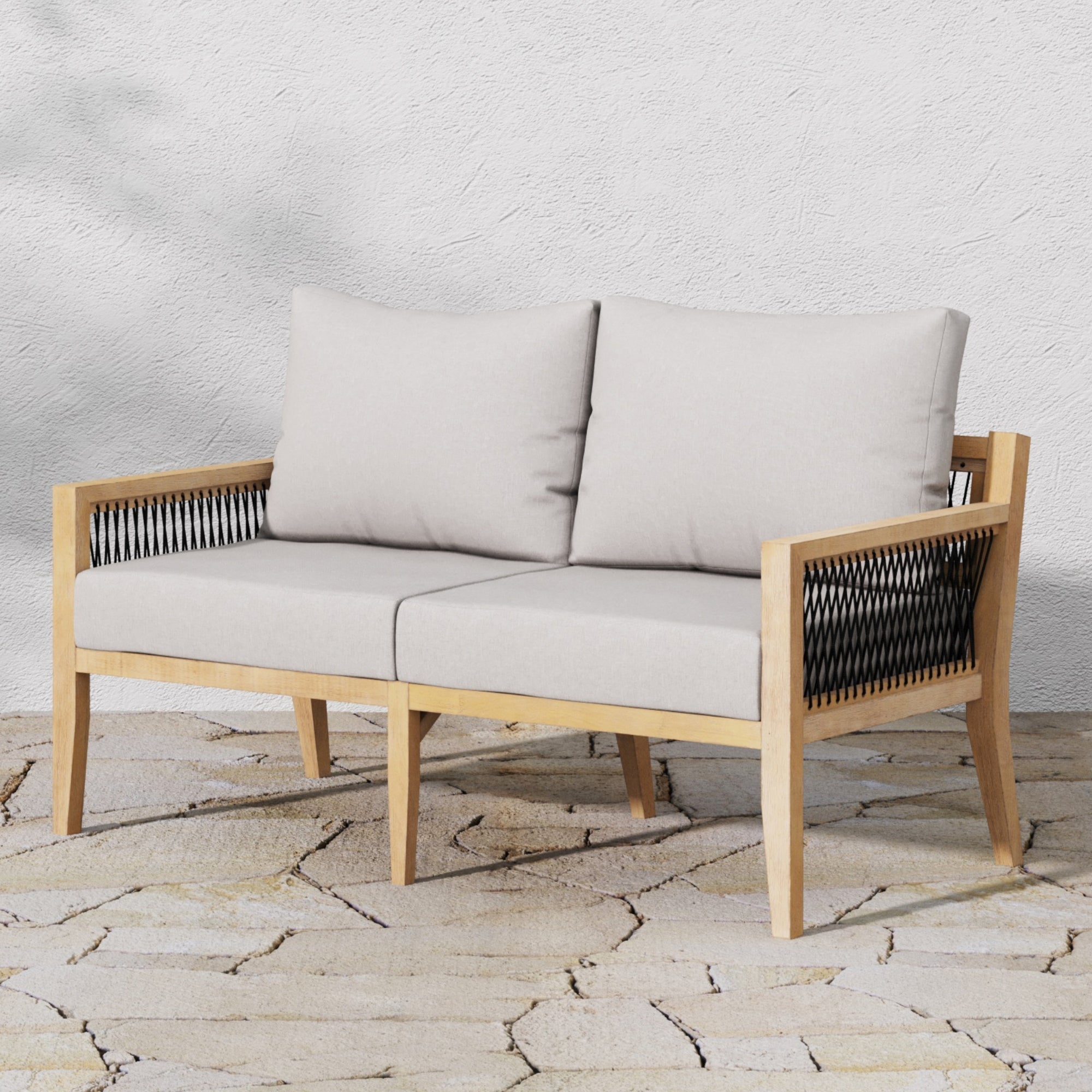 Outdoor Solid Wood Patio Loveseat Gray Acacia