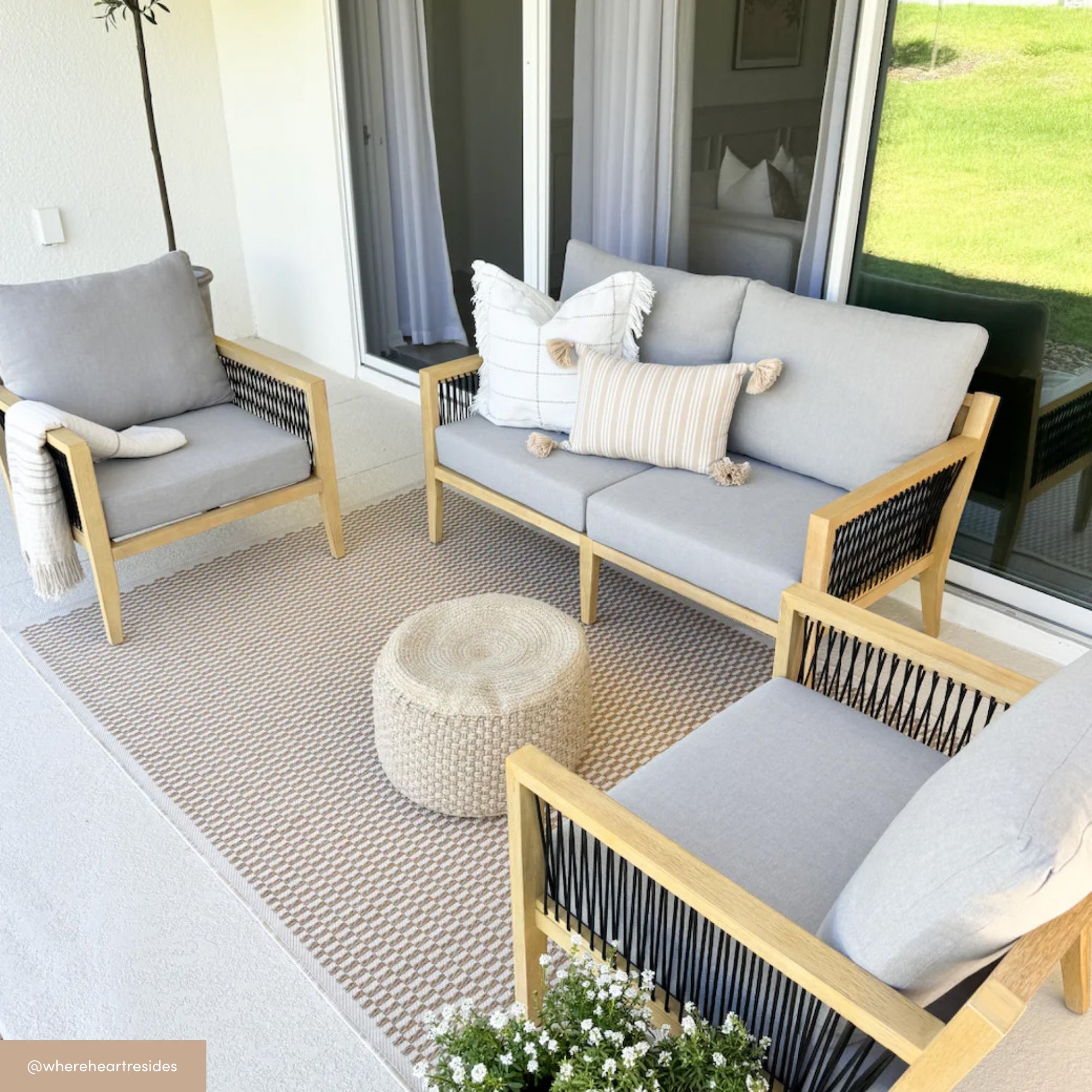 Outdoor Solid Wood Patio Loveseat Gray Acacia