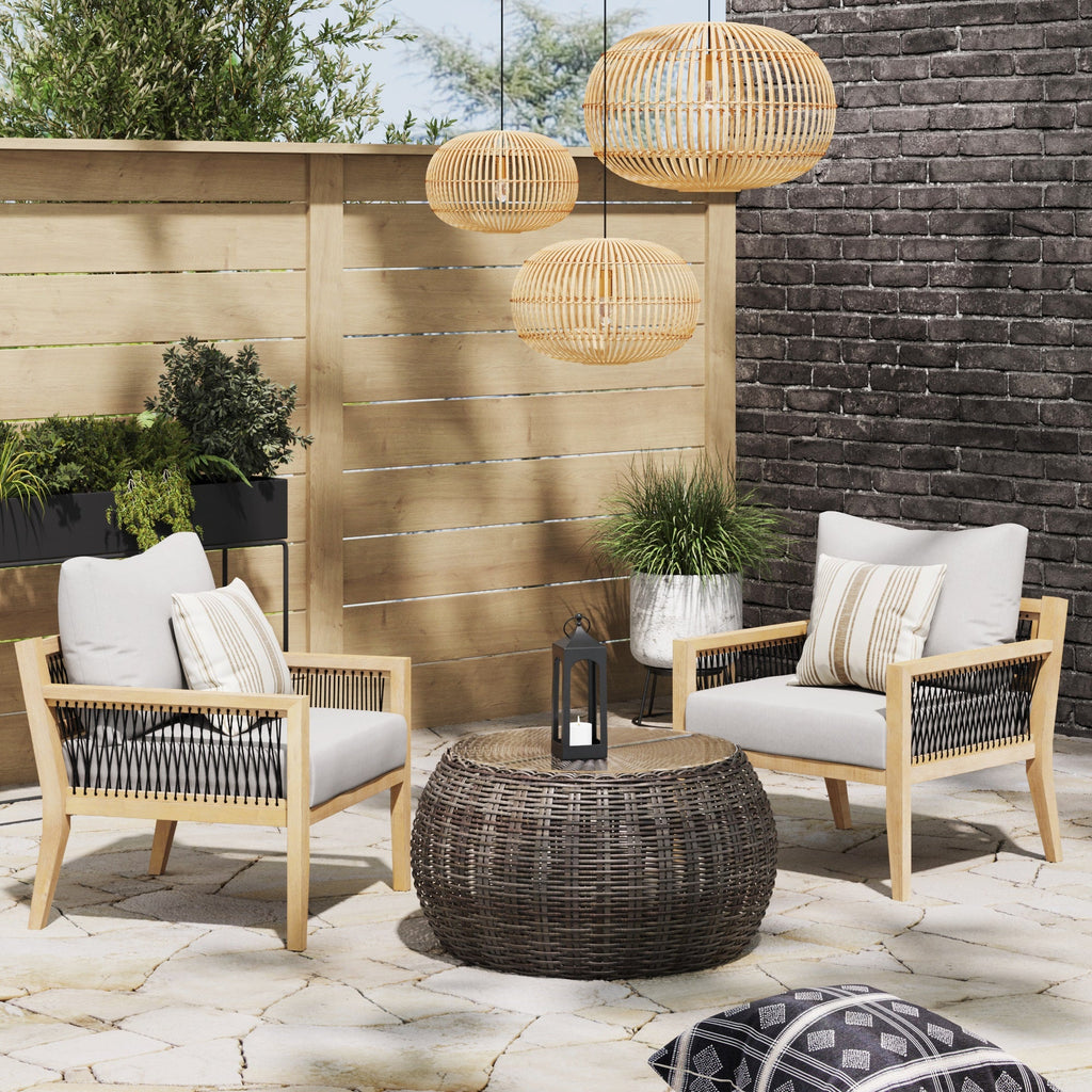 Outdoor Wood Patio Arm Chairs Gray Acacia (Set of 2)