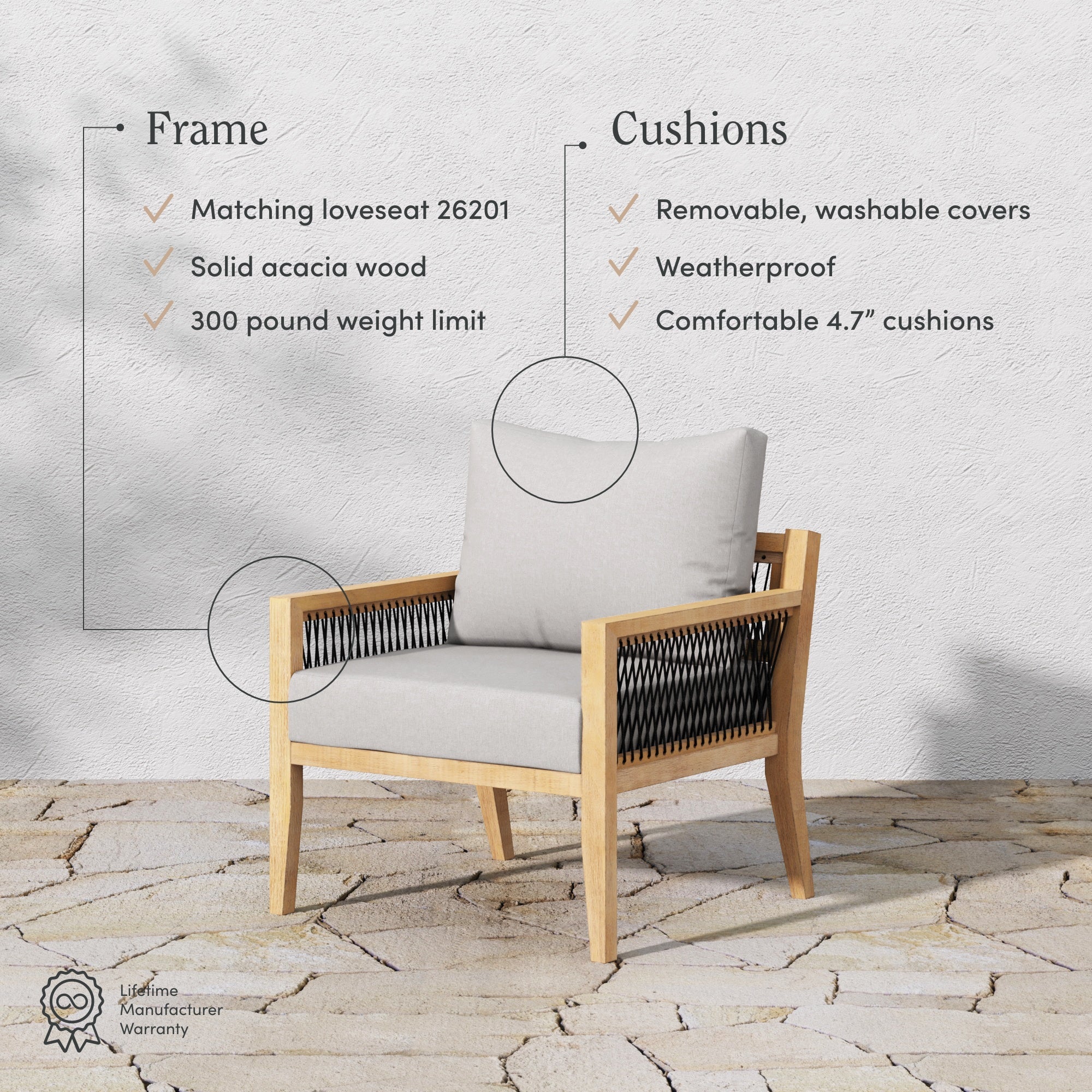 Outdoor Patio Wood Arm Chair Gray Acacia