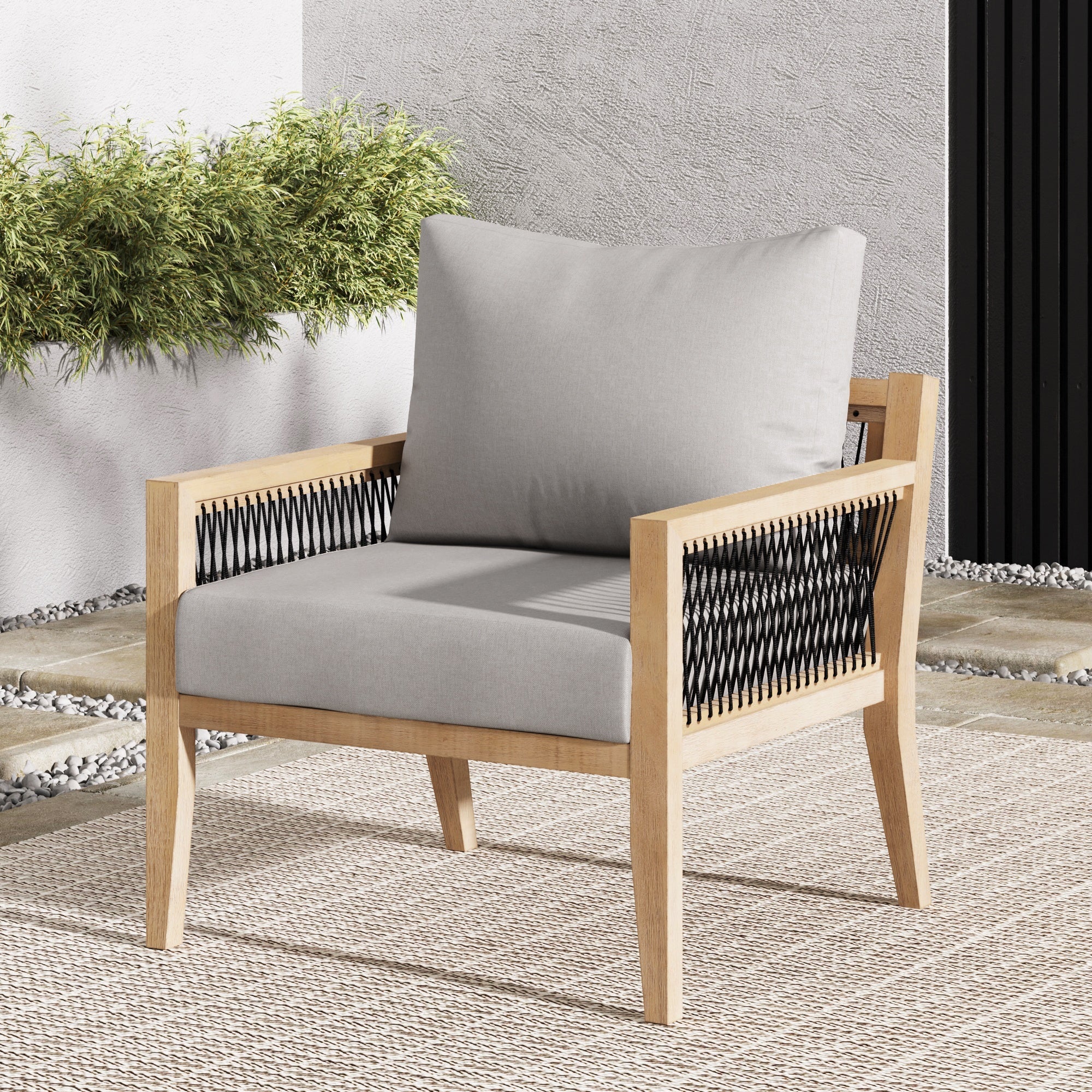Outdoor Patio Wood Arm Chair Gray Acacia