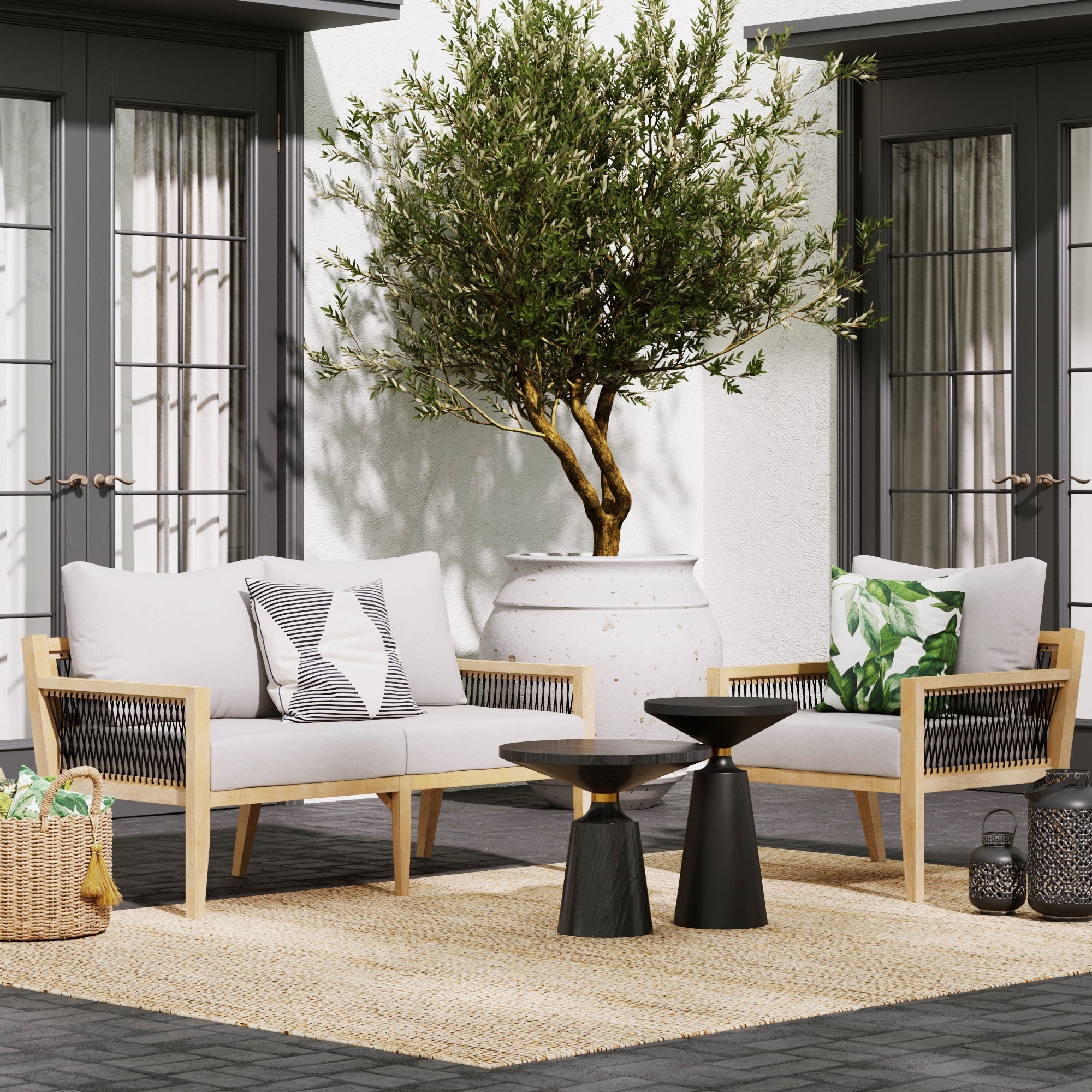 Outdoor Patio Wood Arm Chair Gray Acacia