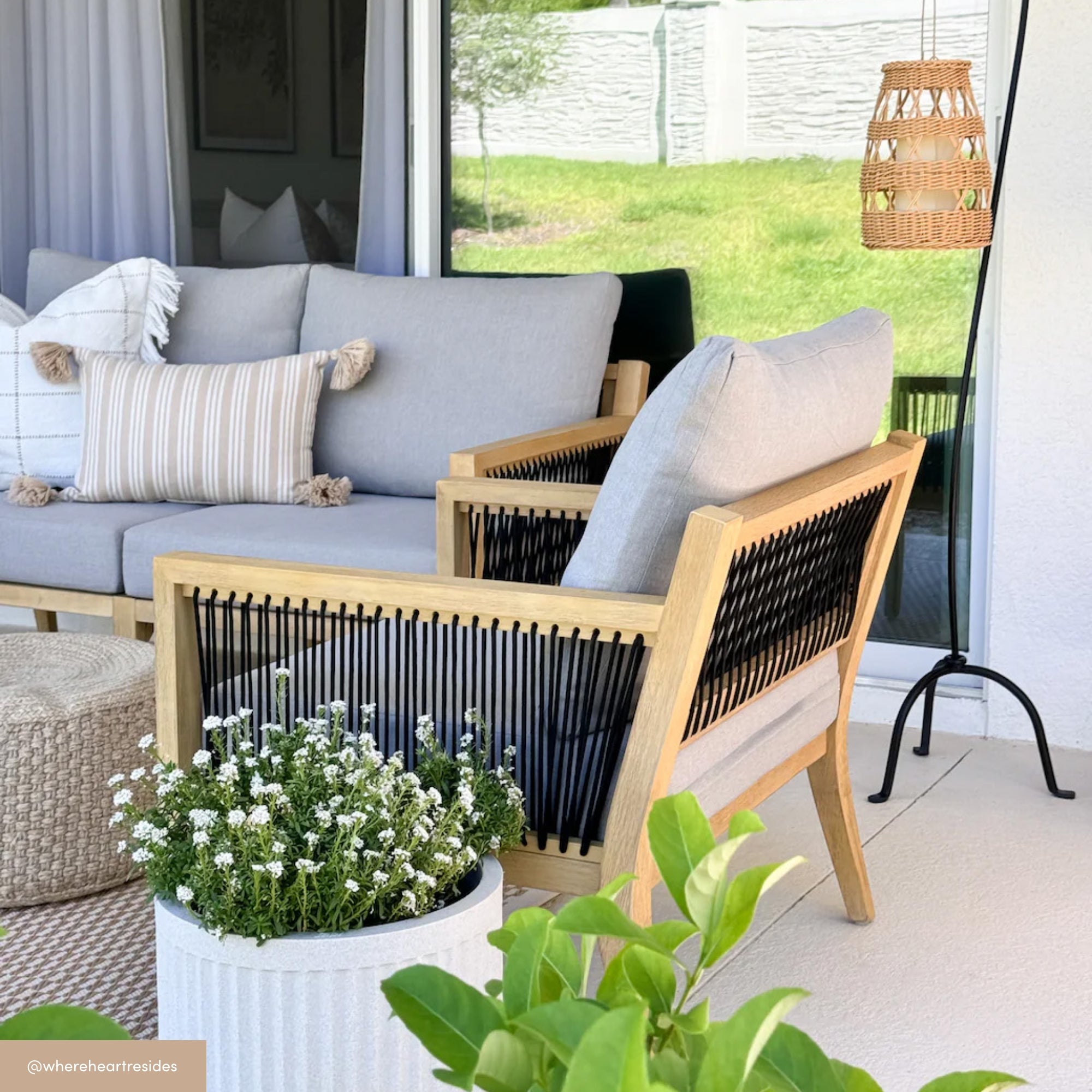 Outdoor Wood Patio Arm Chairs Gray Acacia (Set of 2)