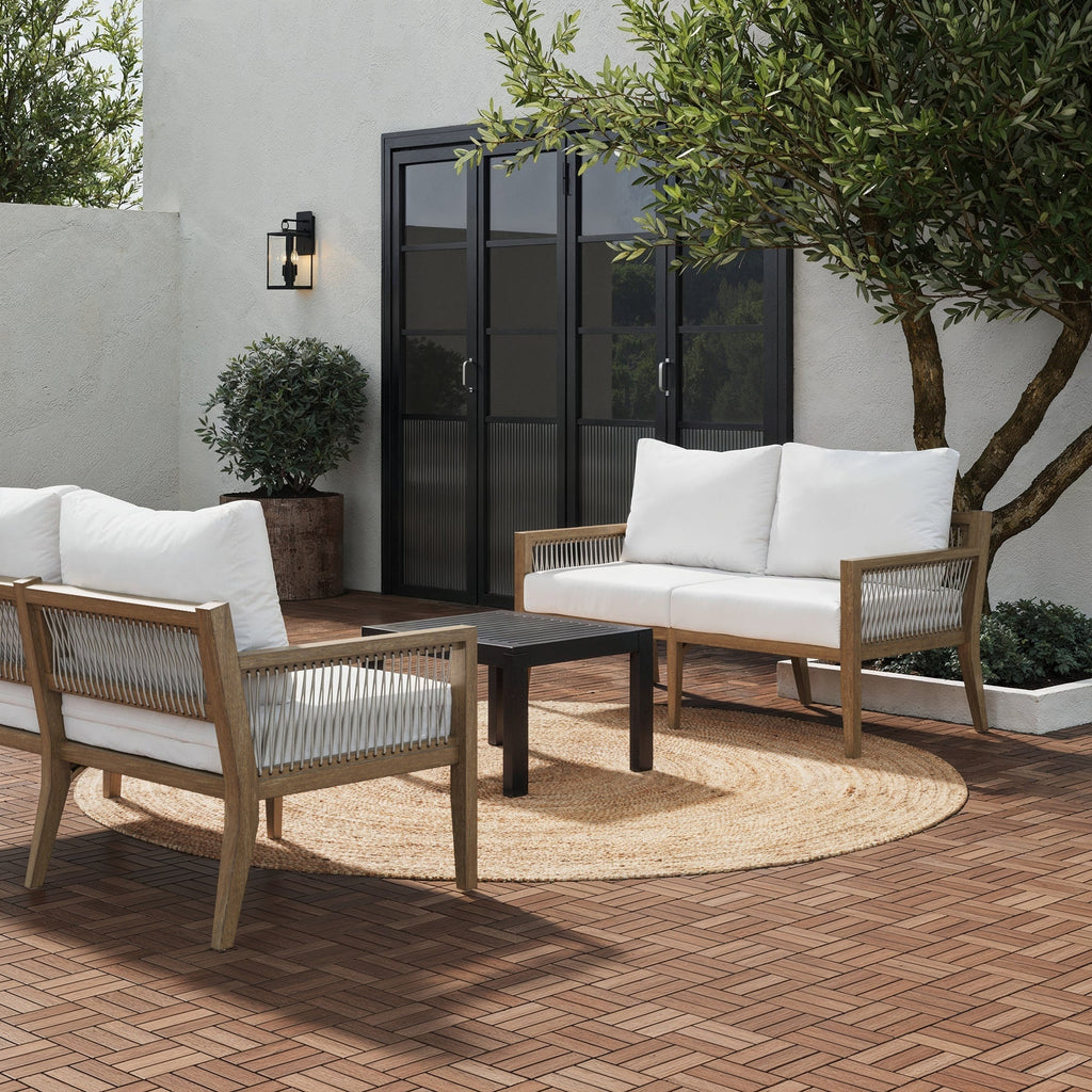 Outdoor Patio Wood Set of 2 Loveseats White Light Brown