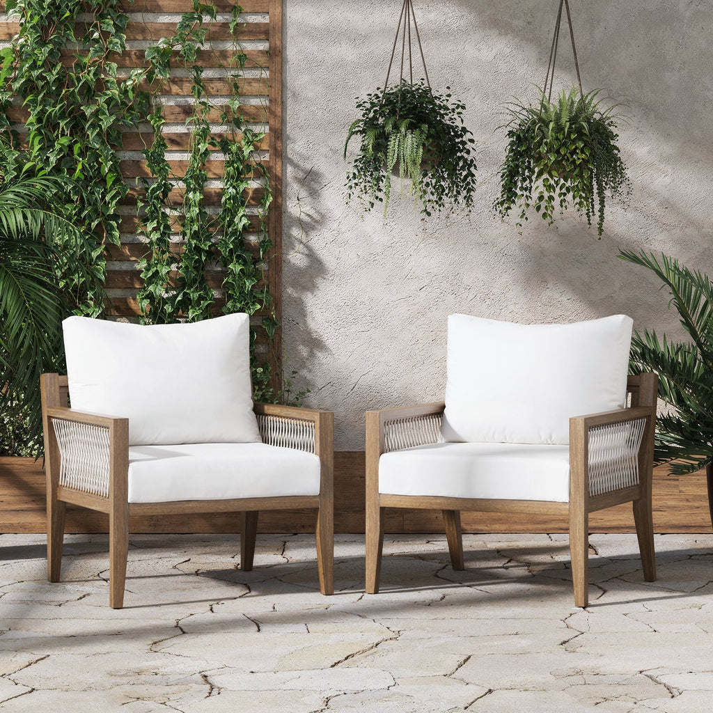 Outdoor Patio Wood Arm Chairs White (Set of 2)