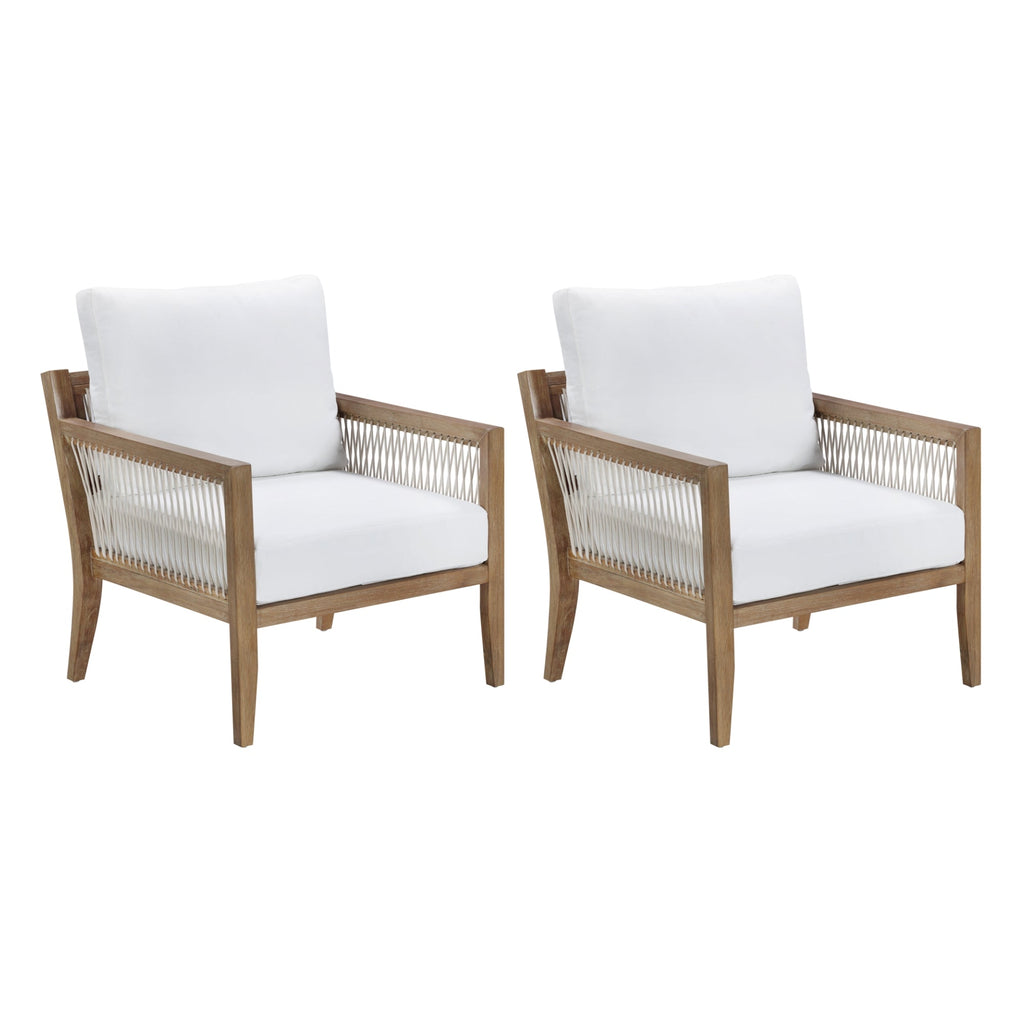 Outdoor Patio Wood Arm Chairs White (Set of 2)
