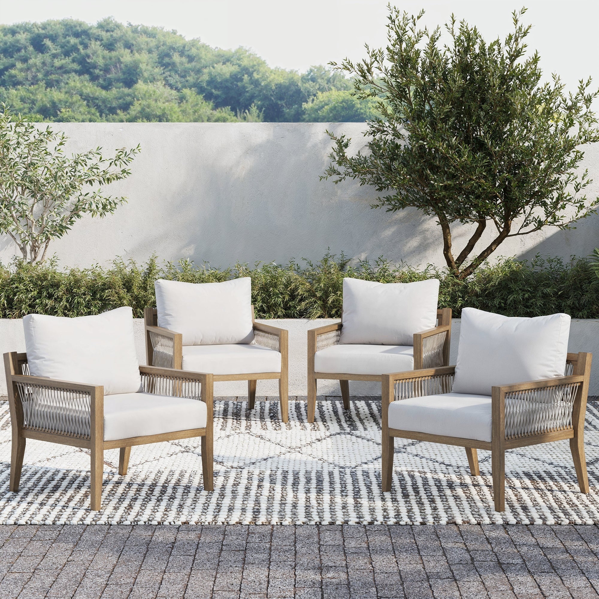 Outdoor Patio Wood Arm Chairs White (Set of 4)