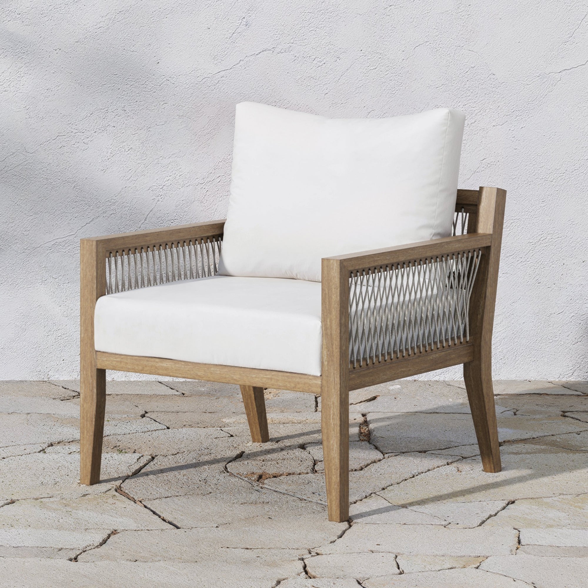 Outdoor Patio Wood Arm Chair White Light Brown