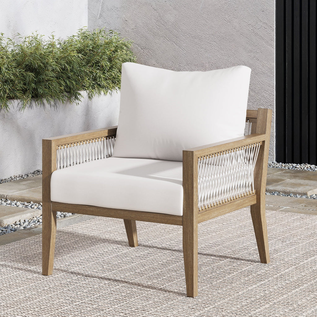 Outdoor Patio Wood Arm Chair White Light Brown