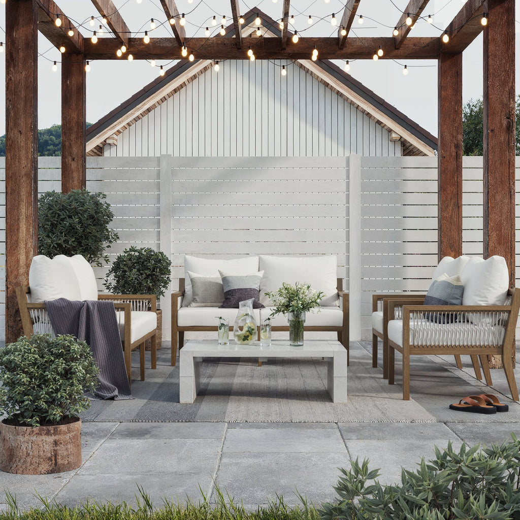 Outdoor Patio Wood Arm Chairs White (Set of 2)