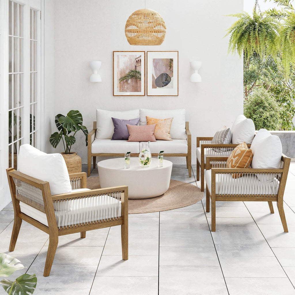 Outdoor Patio Wood Arm Chairs White (Set of 2)