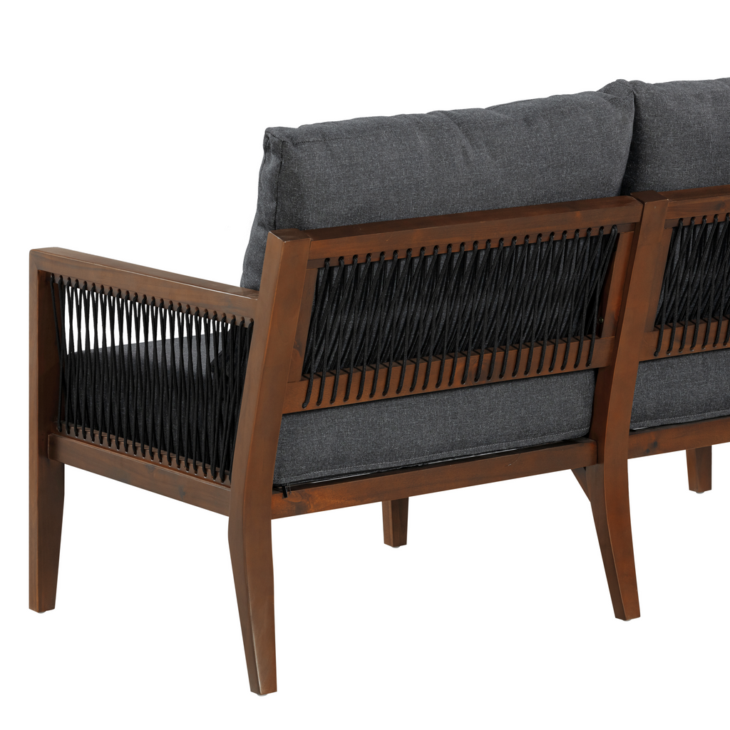 Outdoor Wood Patio Loveseat Gray Dark Acacia