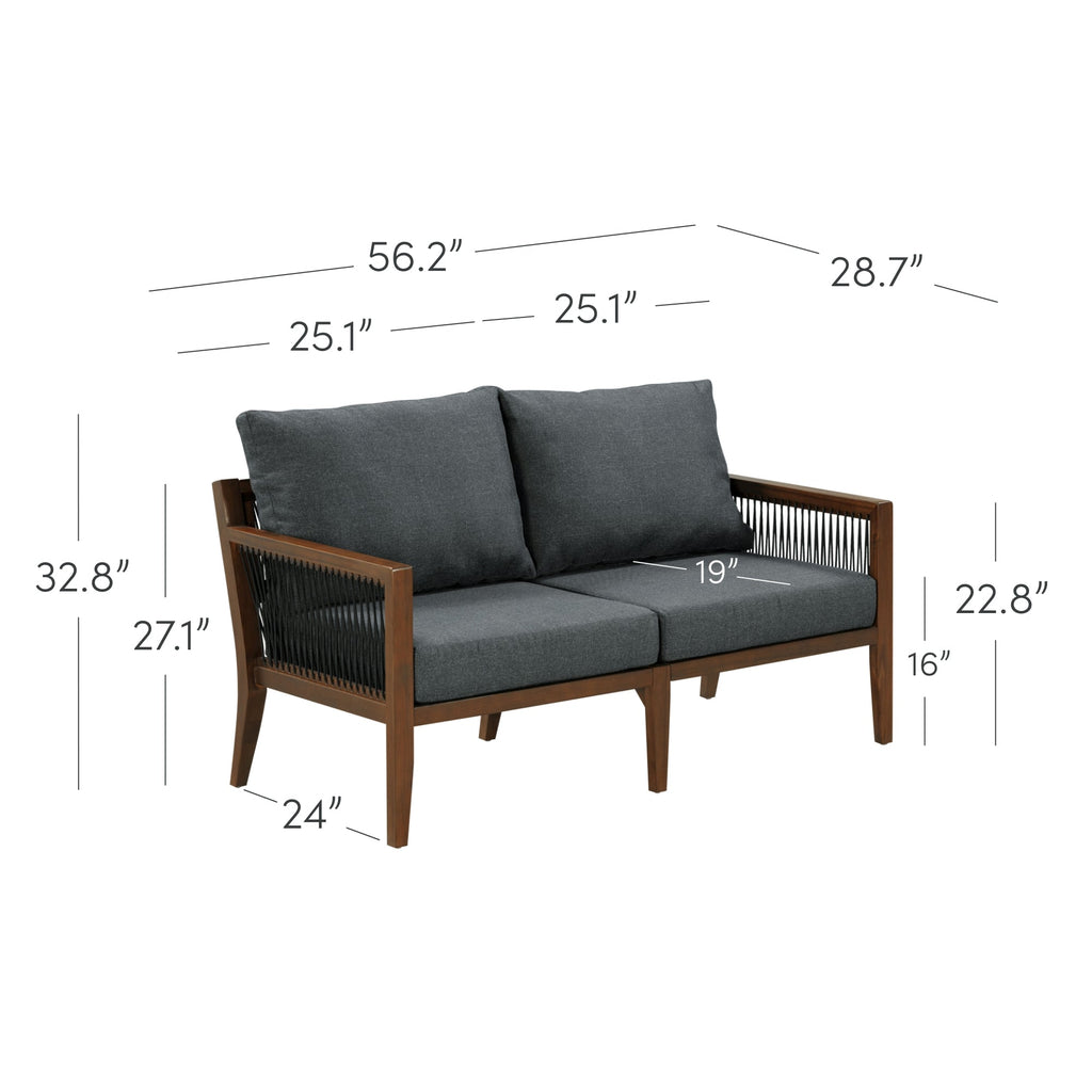 Outdoor Wood Patio Loveseat Gray Dark Acacia