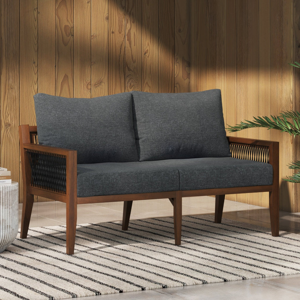 Outdoor Wood Patio Loveseat Gray Dark Acacia