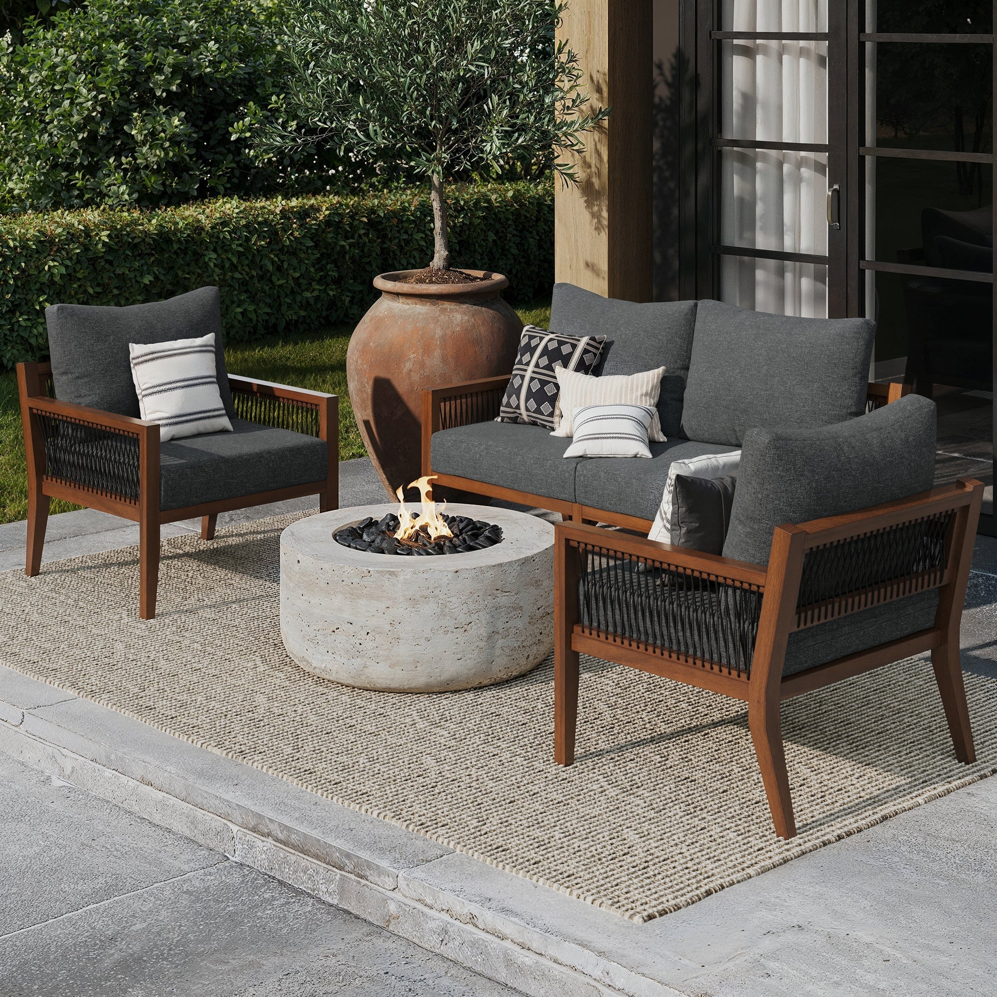 Outdoor Wood Patio Loveseat Gray Dark Acacia