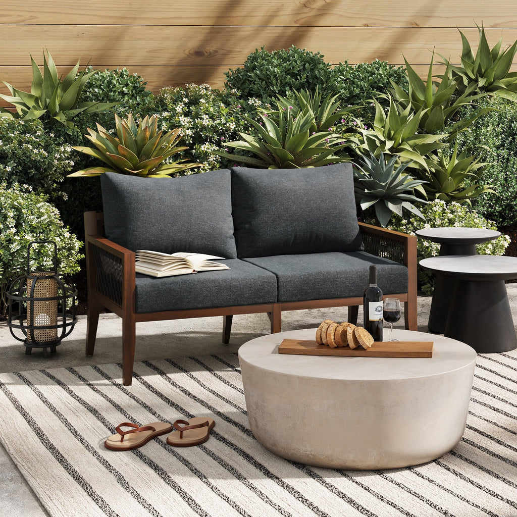 Outdoor Wood Patio Loveseat Gray Dark Acacia