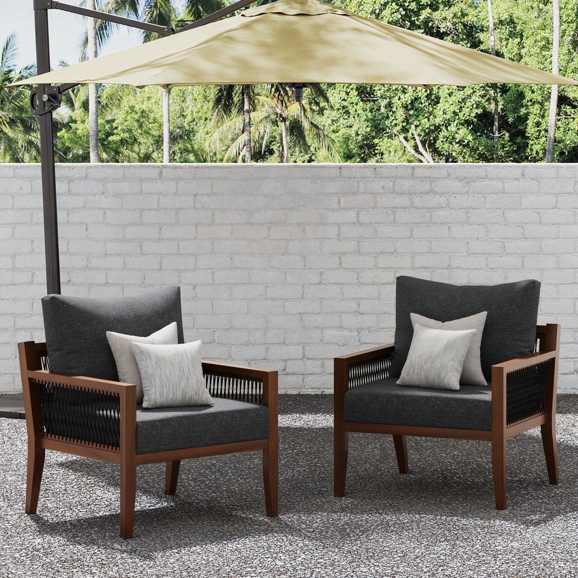 Outdoor Patio Wood Arm Chairs Gray (Set of 2)