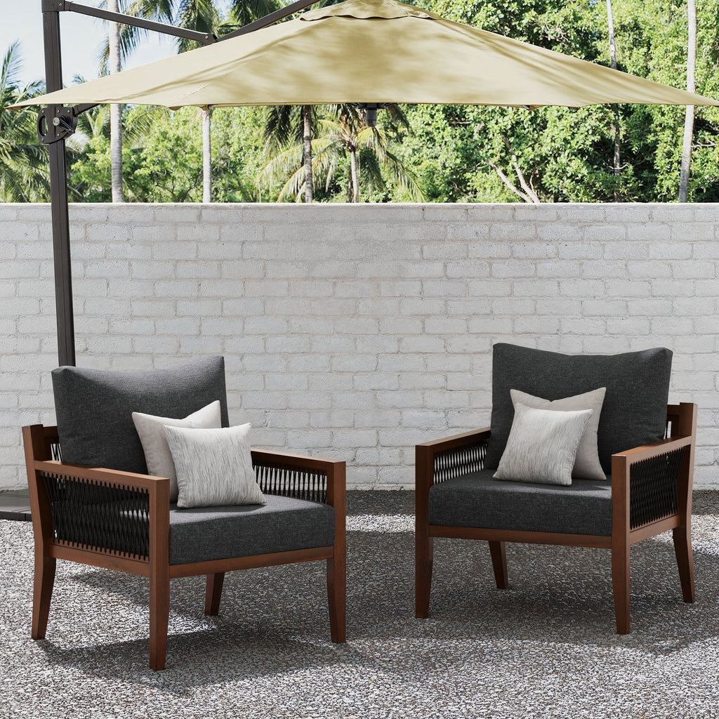 Outdoor Patio Wood Arm Chairs Gray (Set of 2)